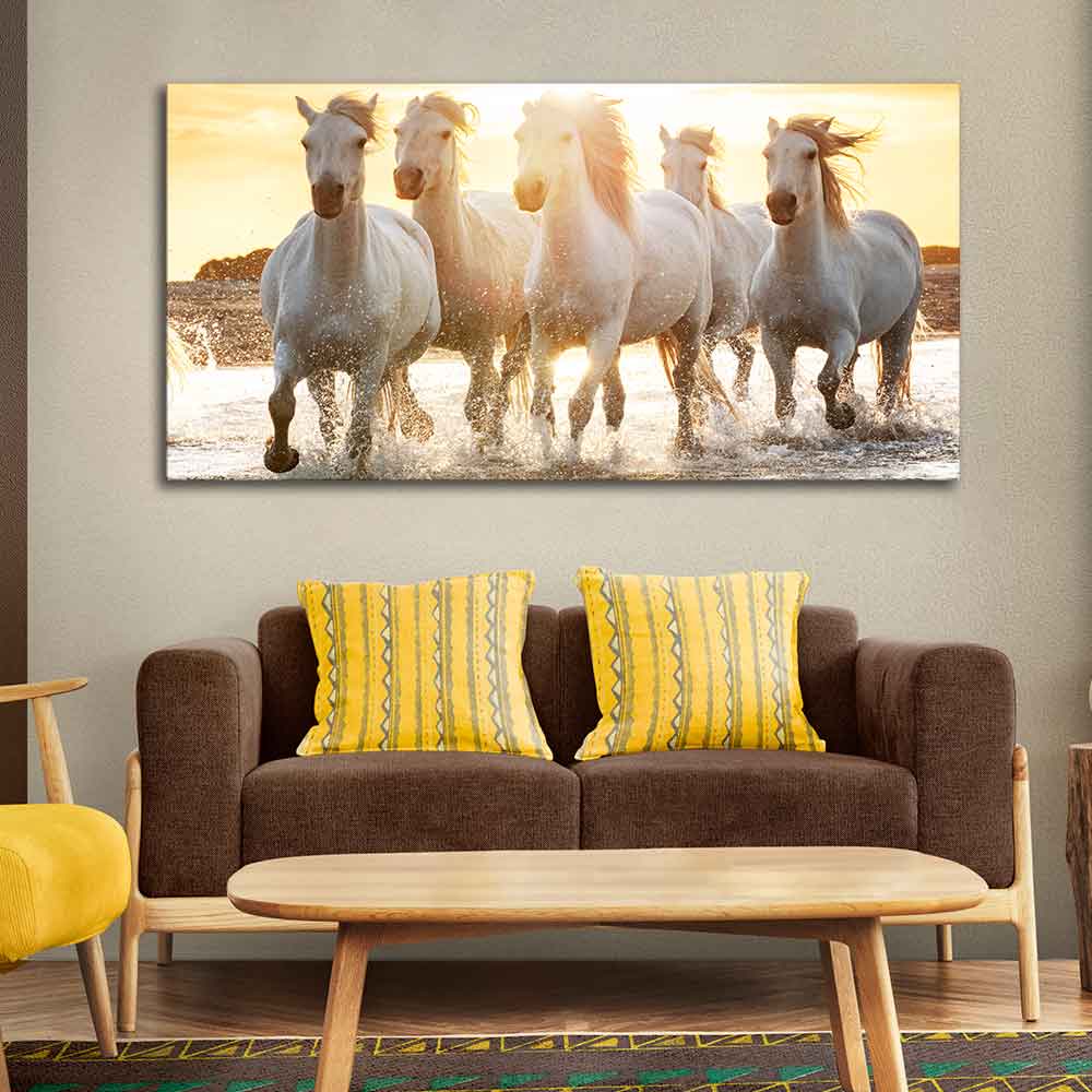 Camargue White Horses Running in Seaside Premium Wall Painting - Image 5