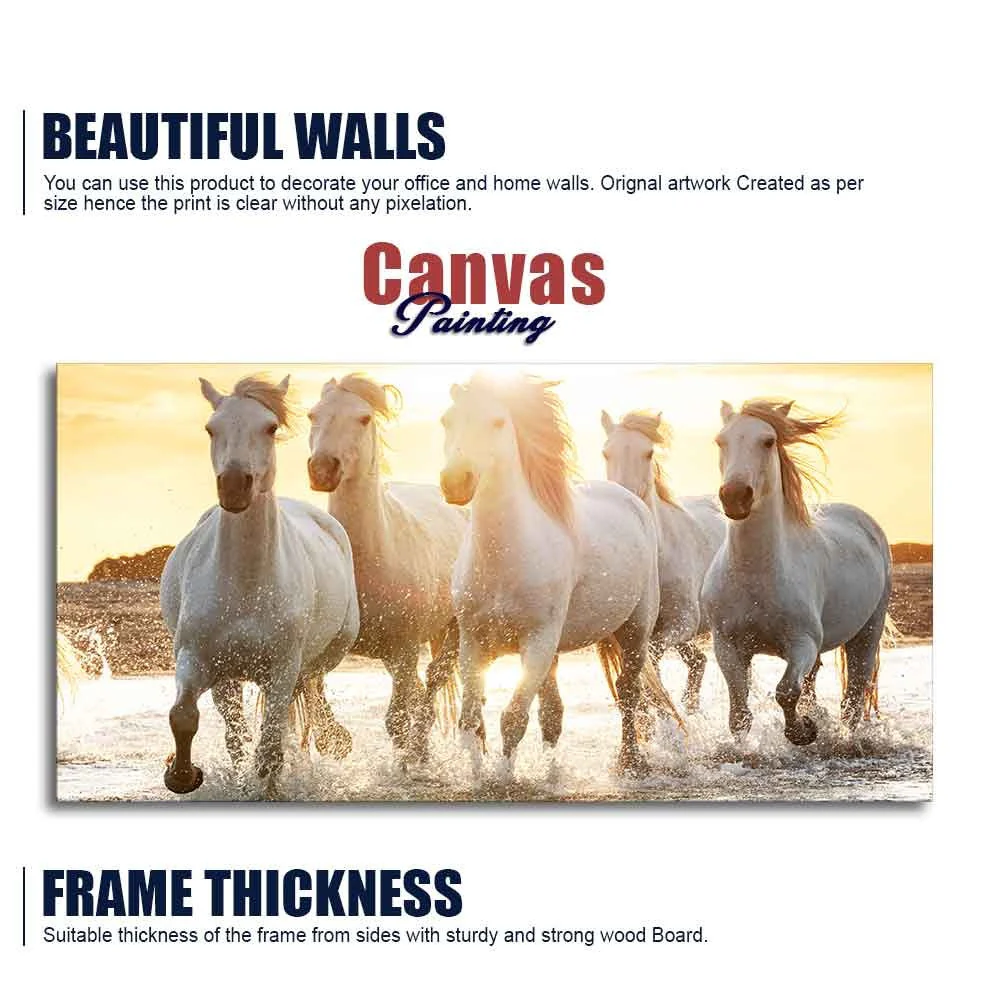 Camargue White Horses Running in Seaside Premium Wall Painting - Image 6