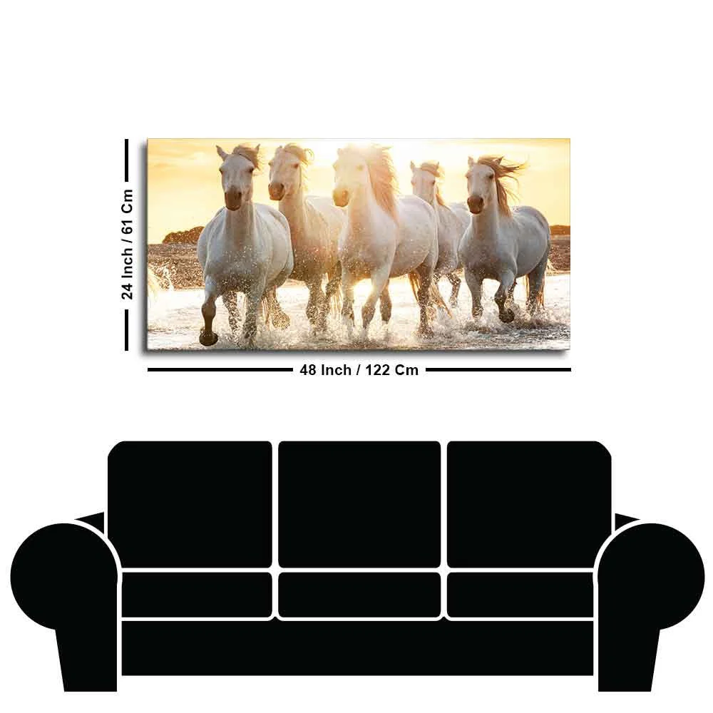 Camargue White Horses Running in Seaside Premium Wall Painting - Image 7
