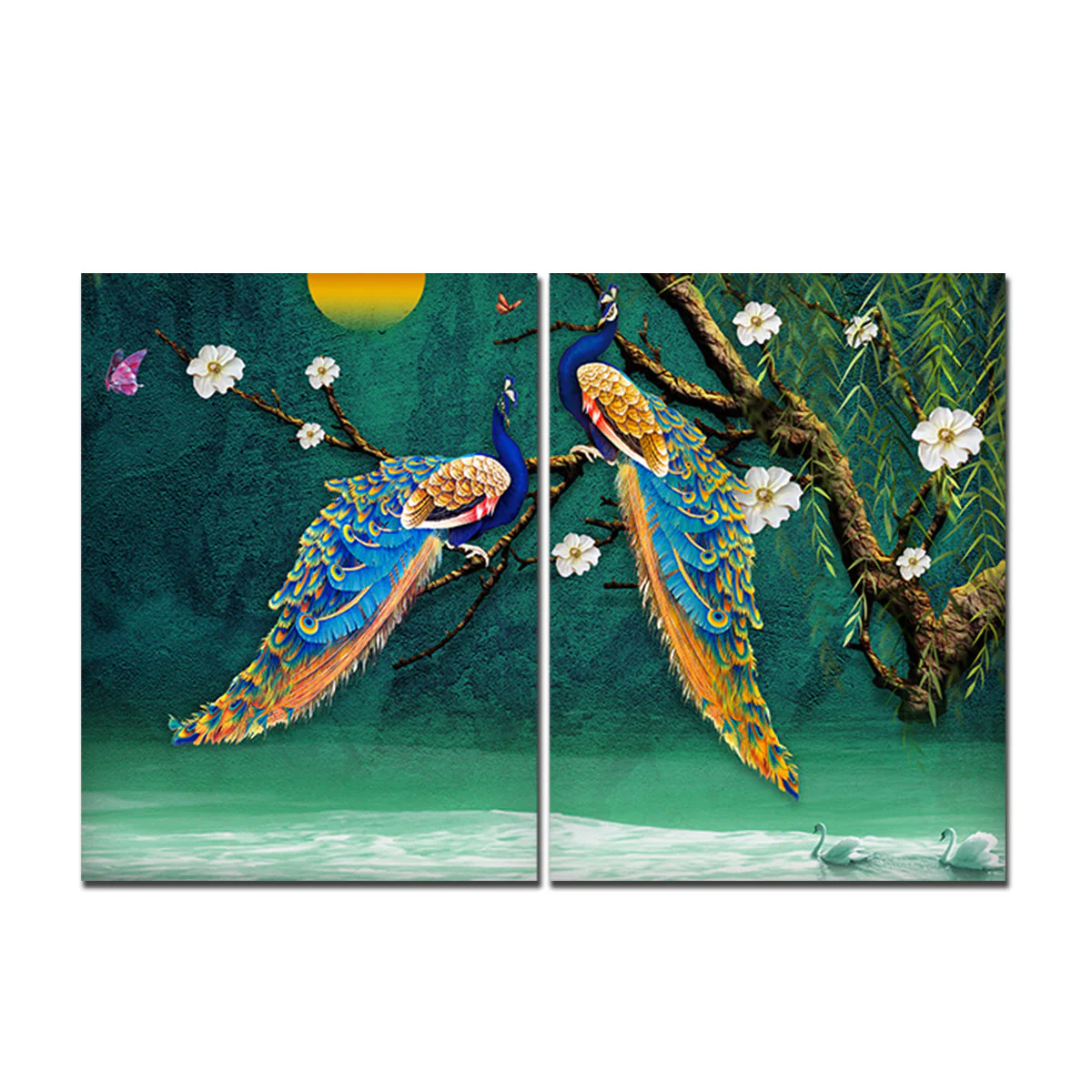 Canvas Bedroom Wall Painting of 2 Pieces Beautiful Bird Couple in Forest - Image 4