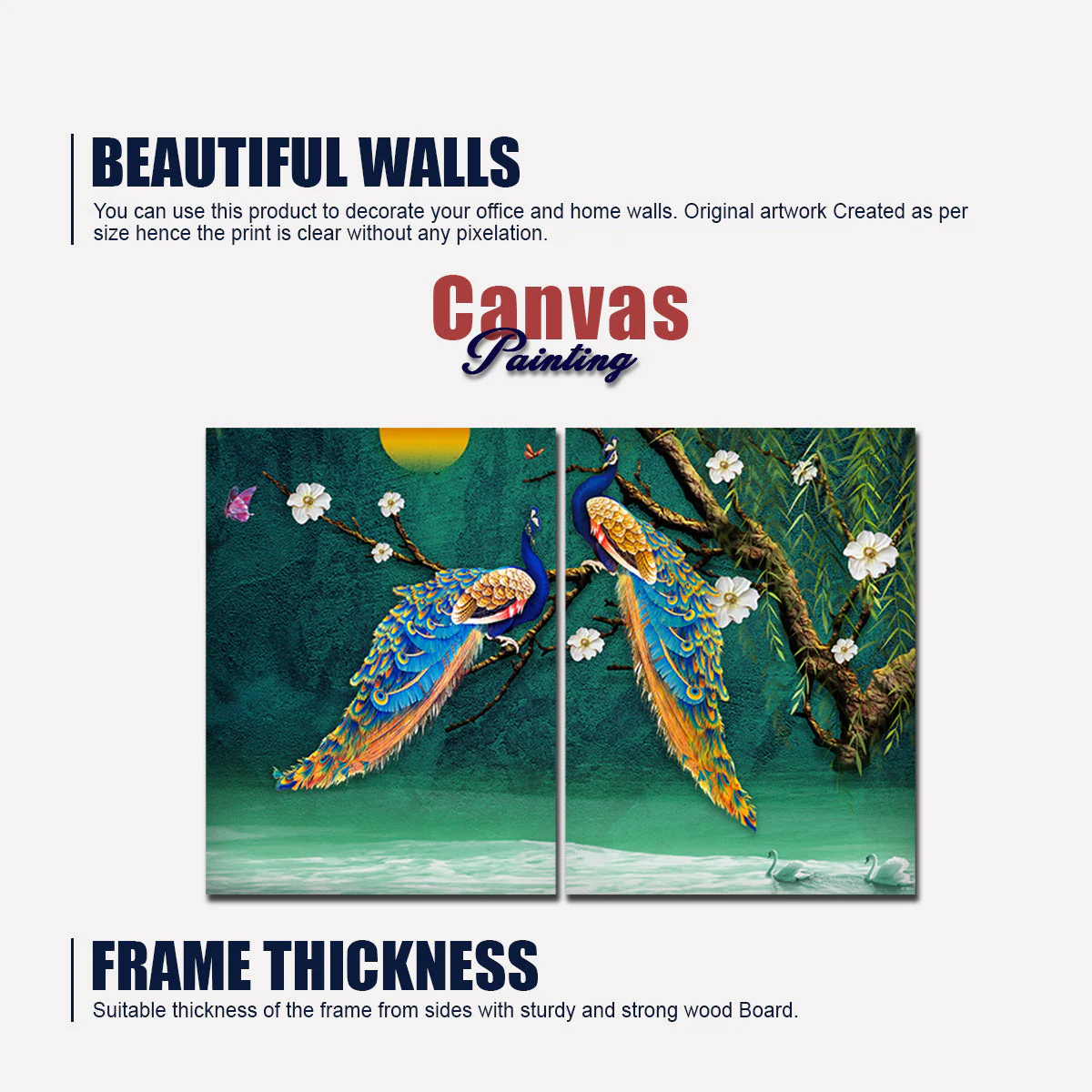 Canvas Bedroom Wall Painting of 2 Pieces Beautiful Bird Couple in Forest - Image 5