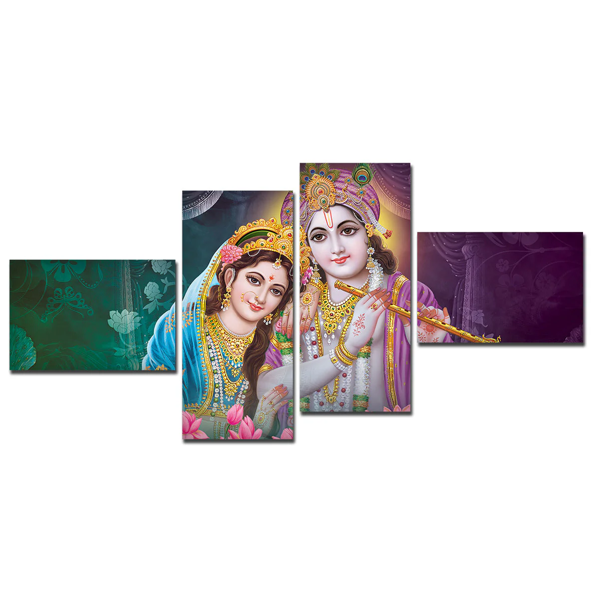 Canvas Wall Painting of 4 Pieces Lord Krishna with Radha - Image 4
