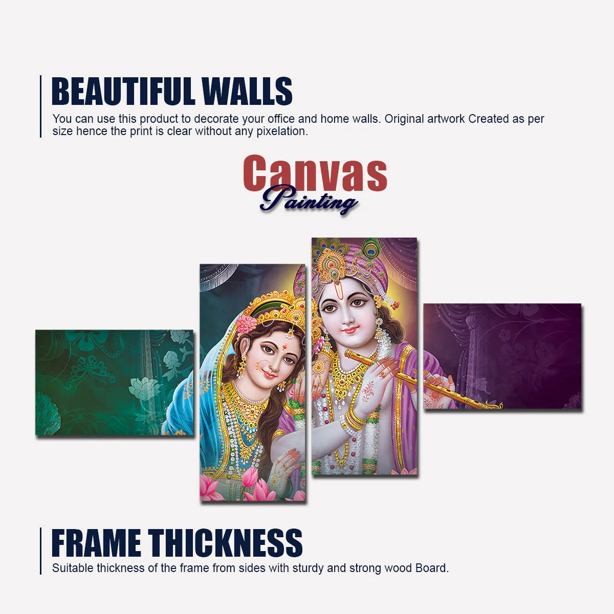 Canvas Wall Painting of 4 Pieces Lord Krishna with Radha - Image 5