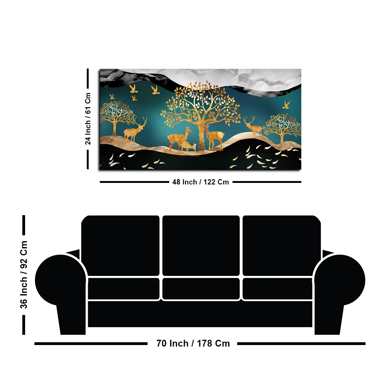 Canvas Wall Painting of Golden Trees With Birds And Deer - Image 8