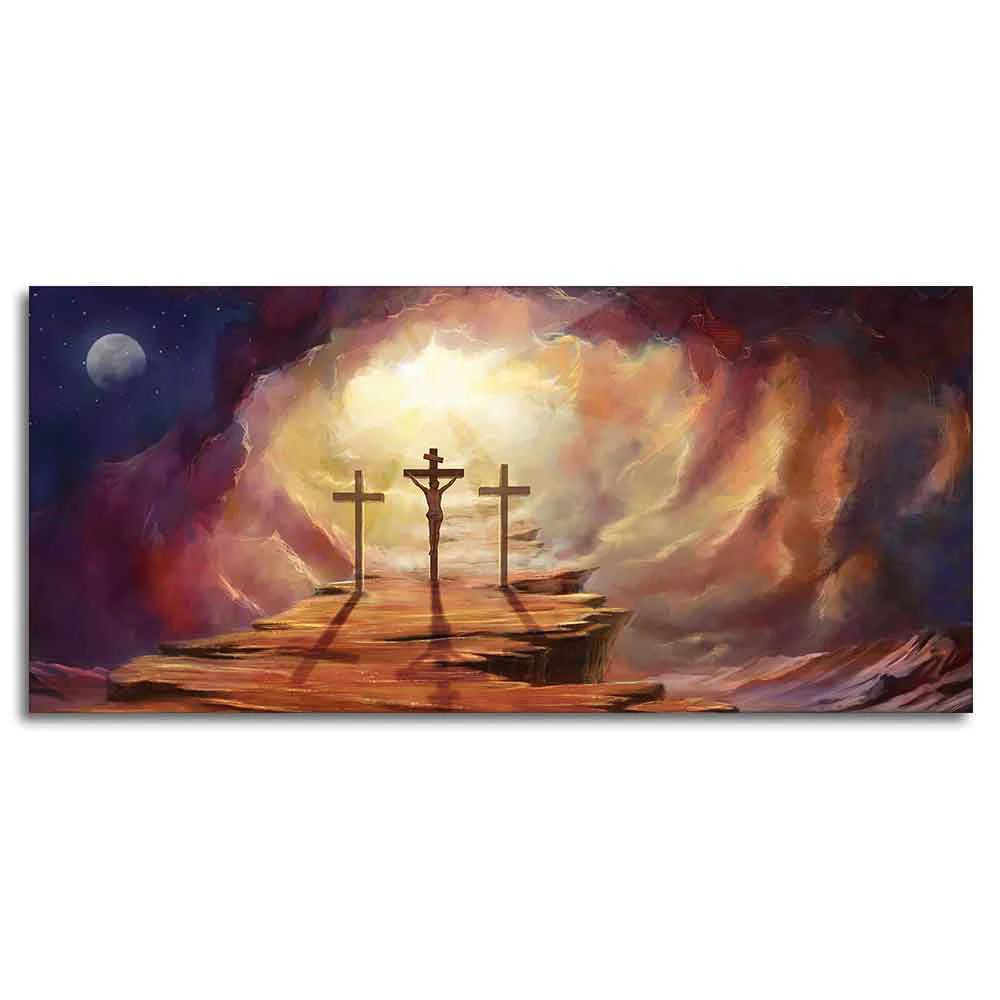 Canvas Wall Painting of Jesus Cross with Moon Dark Background - Image 5