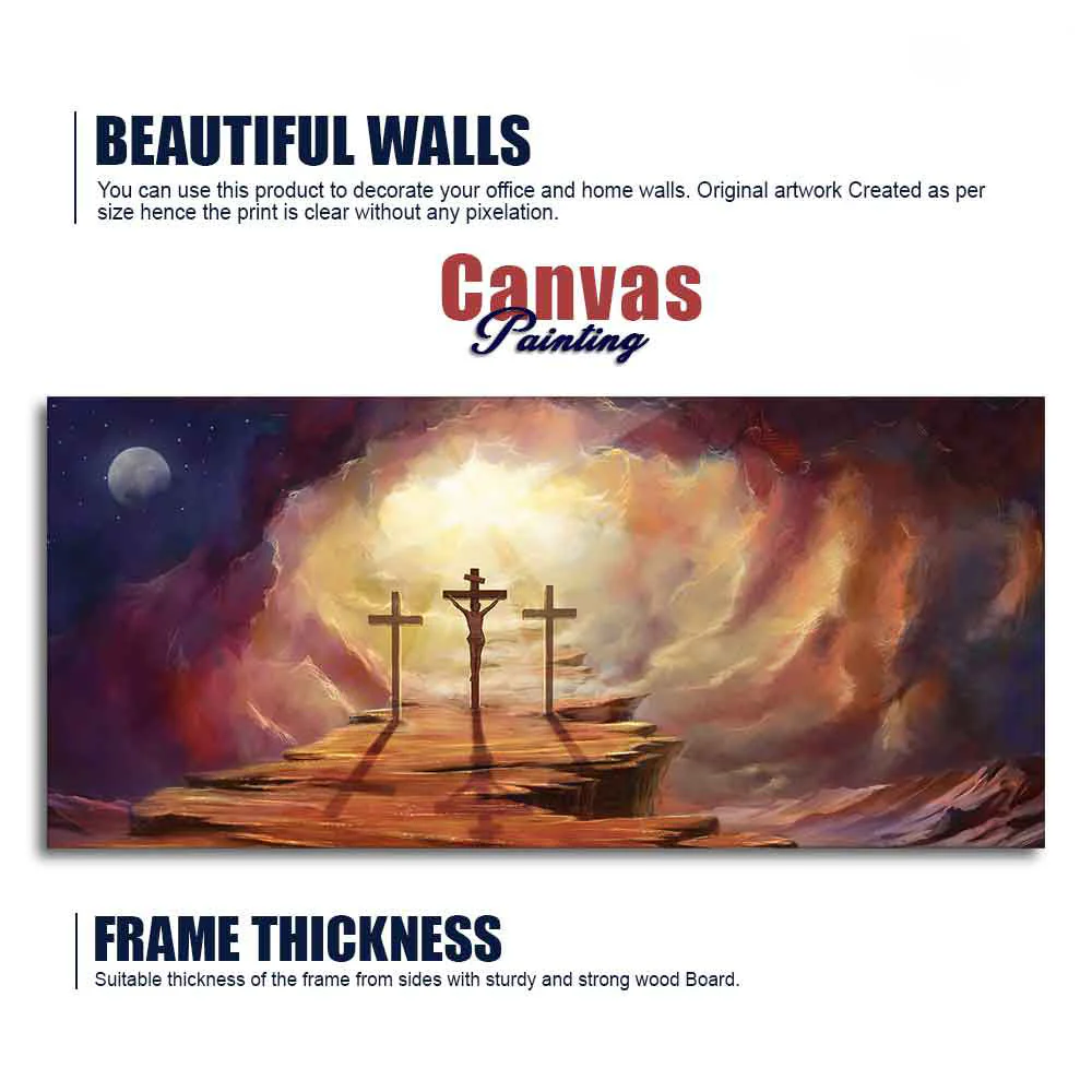 Canvas Wall Painting of Jesus Cross with Moon Dark Background - Image 6