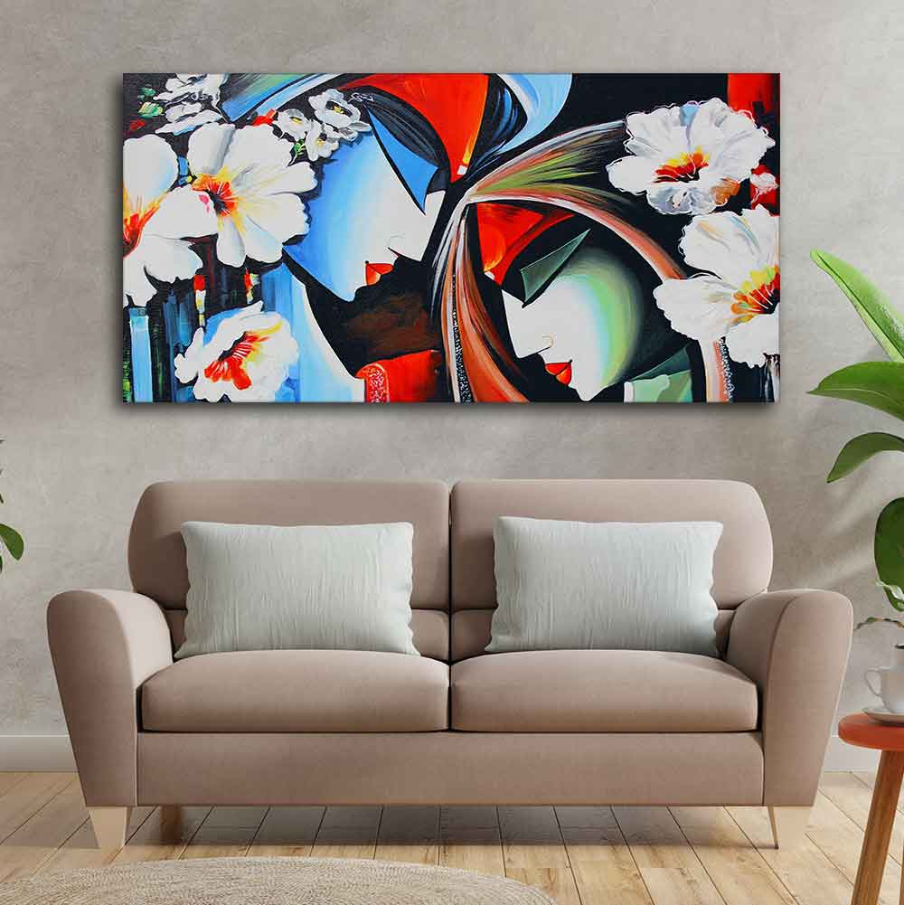 Canvas Wall Painting of Lord Radha Krishna Abstract Pattern - Image 3