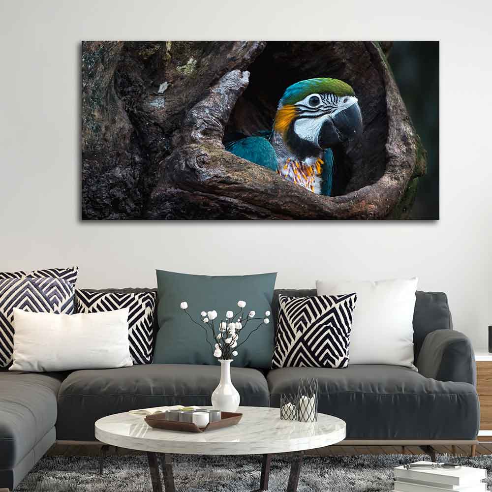 Canvas Wall Painting of Mascaw Parrot in Tree Hole - Image 2