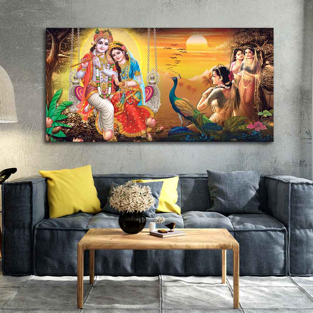 Canvas Wall Painting of Radhe Shyam in Forest - Image 3