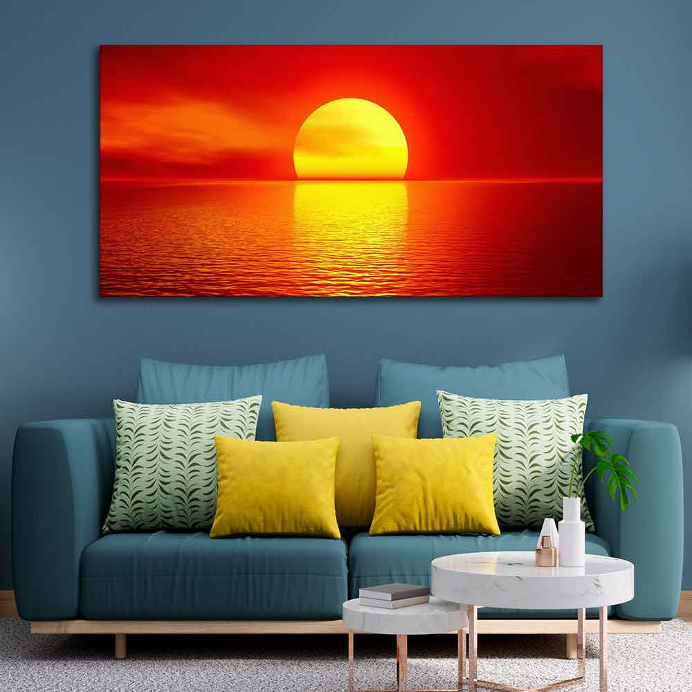 Canvas Wall Painting of Scarlet Sunset Over Ocean - Image 2
