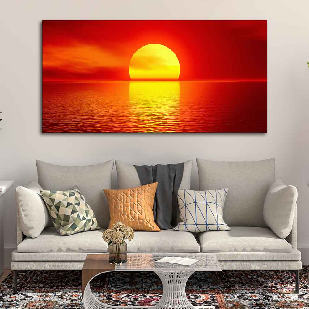 Canvas Wall Painting of Scarlet Sunset Over Ocean - Image 3