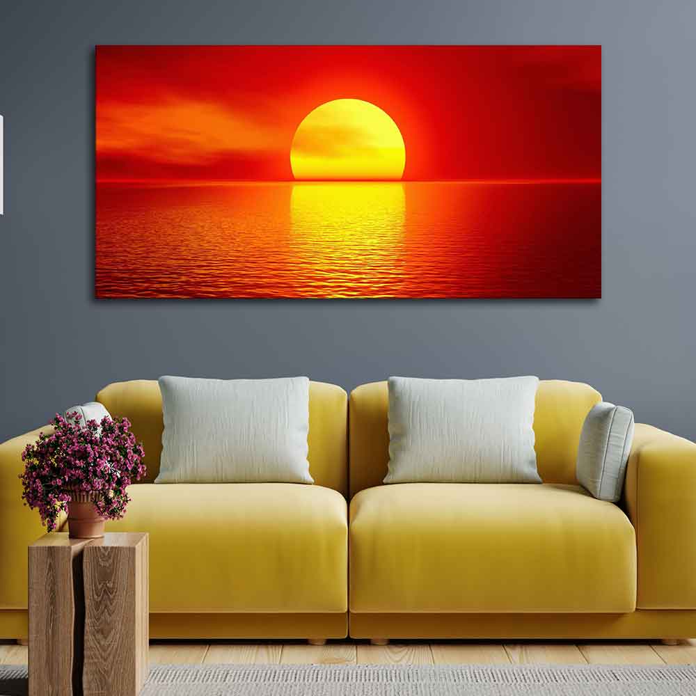 Canvas Wall Painting of Scarlet Sunset Over Ocean - Image 5