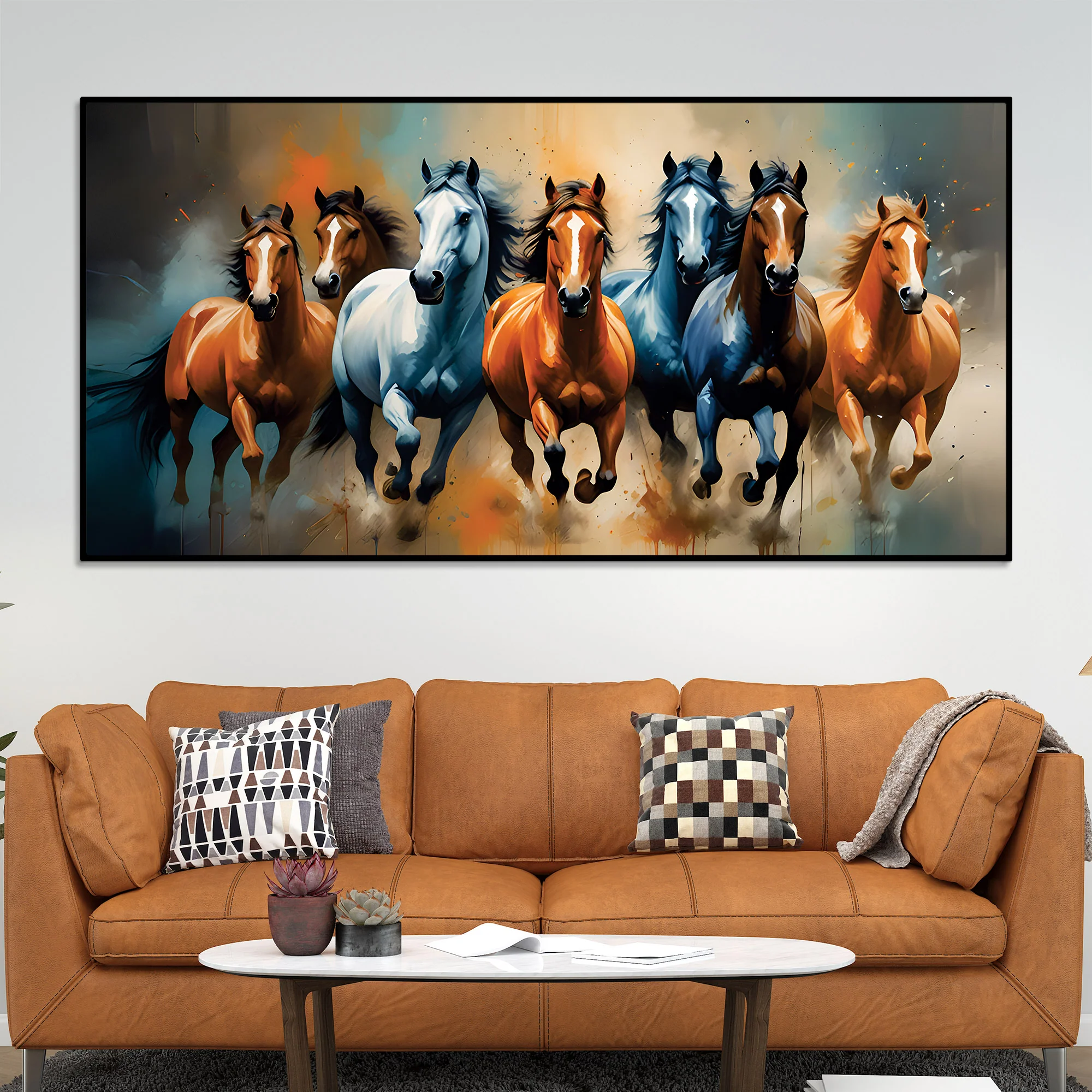 Canvas Wall Painting of Seven Running Horses - Image 2