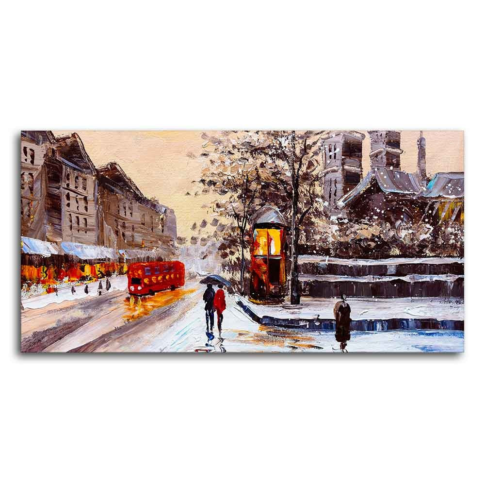 Canvas Wall Painting of Street view of London with Snowfall Background - Image 5