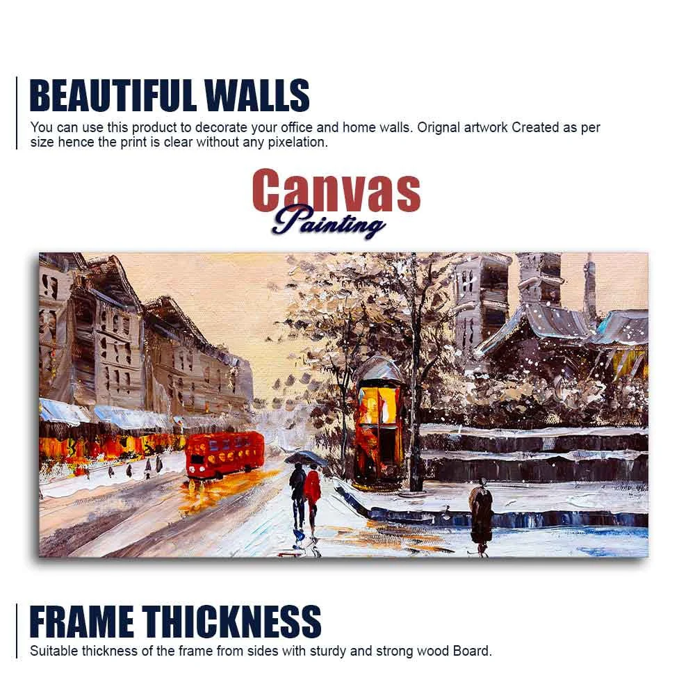 Canvas Wall Painting of Street view of London with Snowfall Background - Image 6