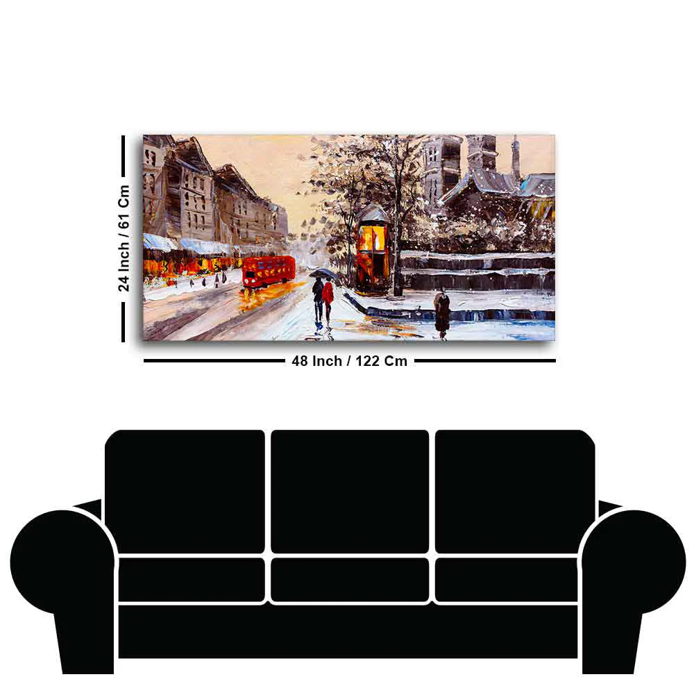Canvas Wall Painting of Street view of London with Snowfall Background - Image 7