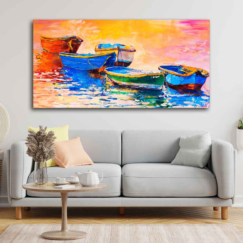 Canvas Wall Painting of The Colorful Boats in Shades of Sunset - Image 4