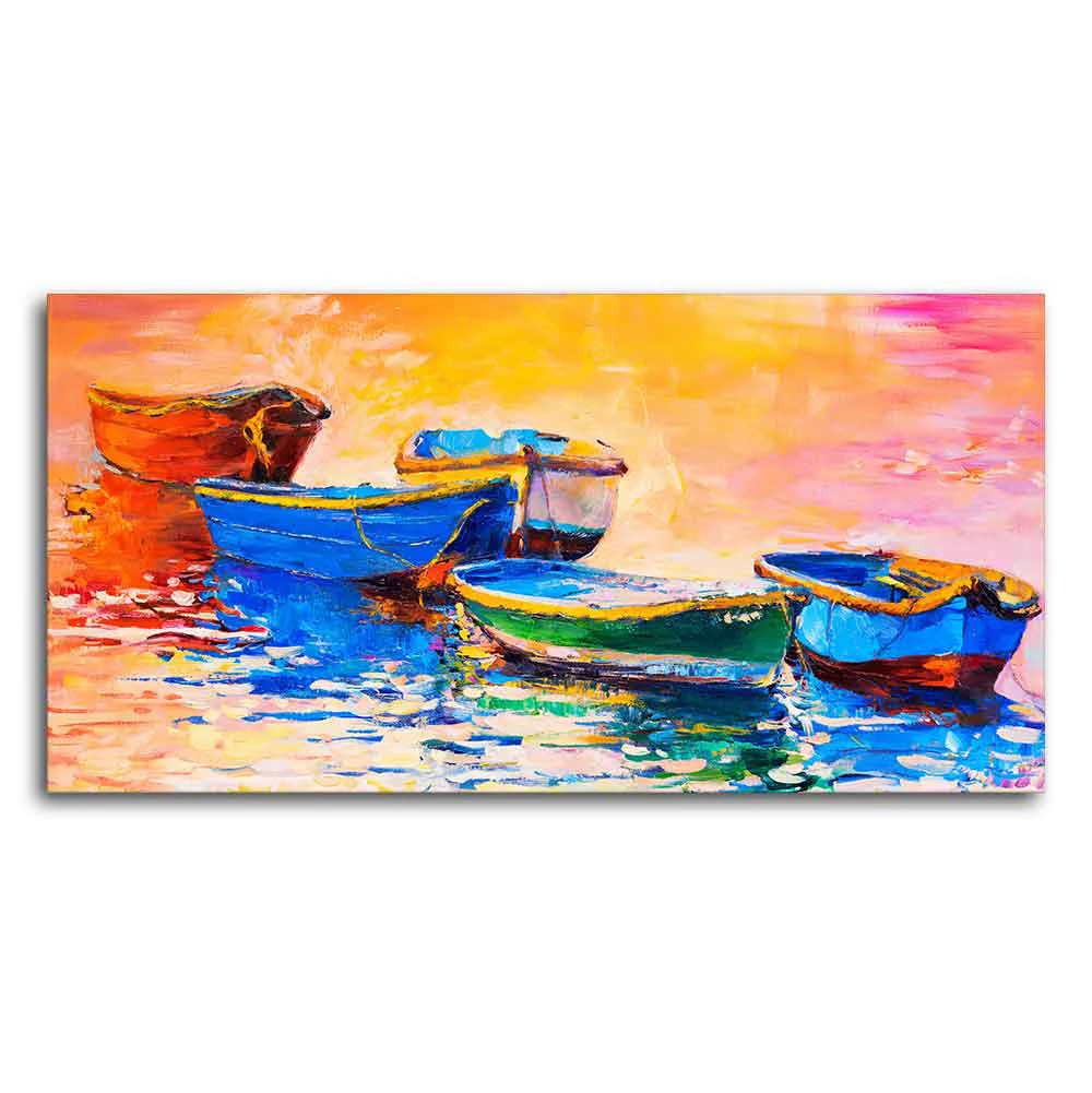 Canvas Wall Painting of The Colorful Boats in Shades of Sunset - Image 5