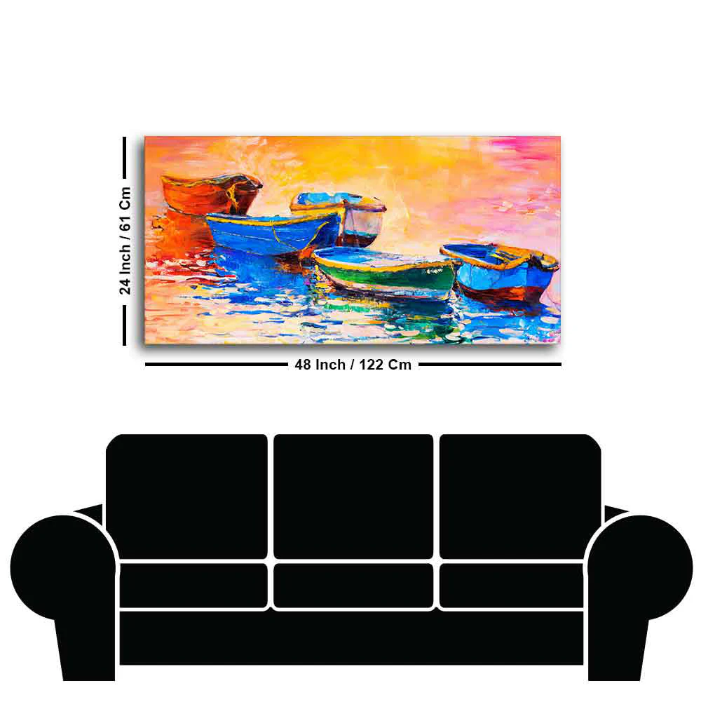 Canvas Wall Painting of The Colorful Boats in Shades of Sunset - Image 7