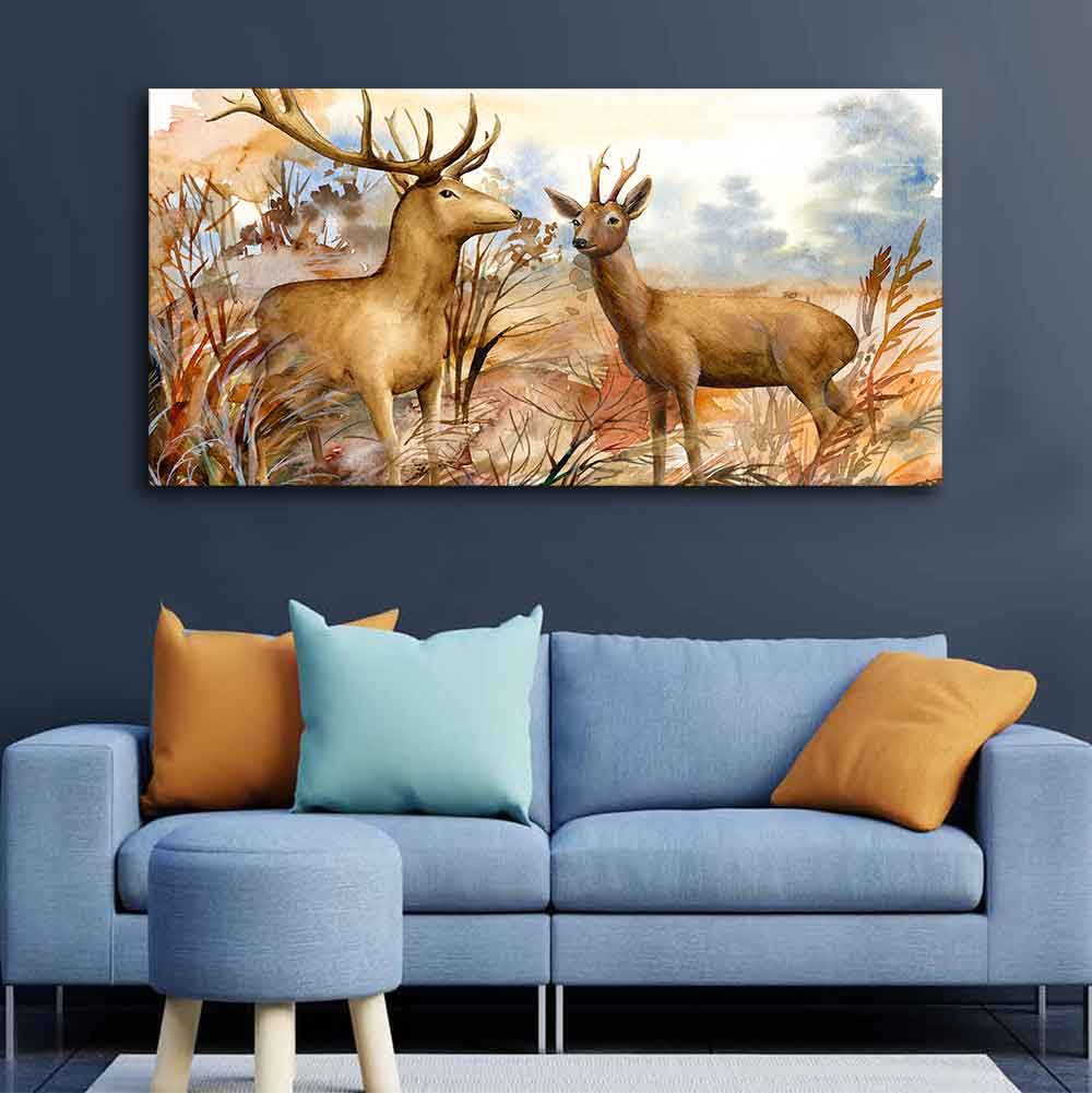 Canvas Wall Painting Pair of Deer in the Forest - Image 2