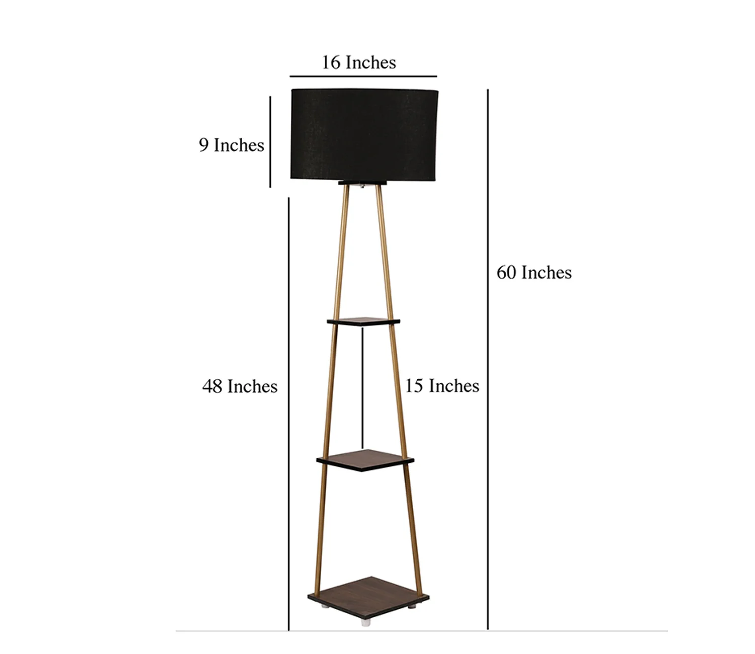 Castle 3 Tier Black Color Shelf Storage Floor Lamp with Golden Metal Legs - Image 6