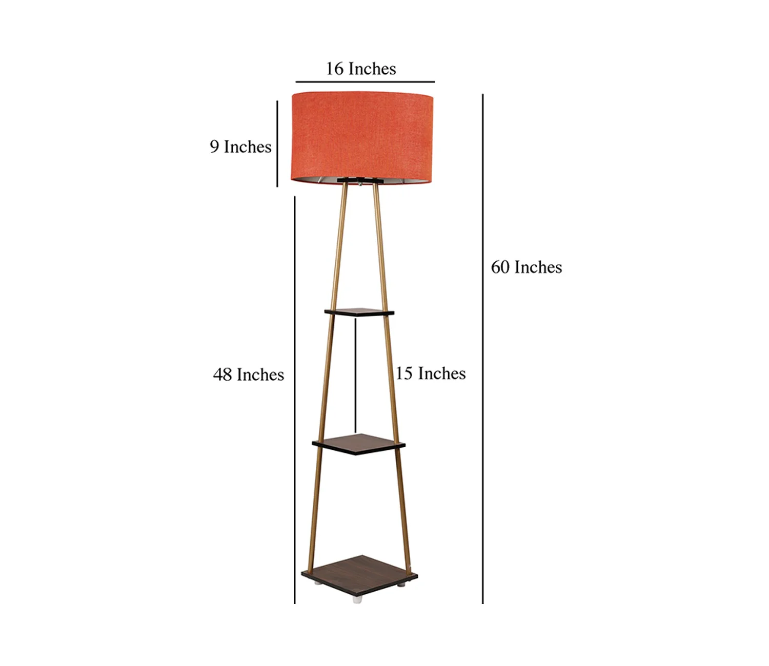 Castle 3 Tier Red Color Shelf Storage Floor Lamp with Golden Metal Legs - Image 6