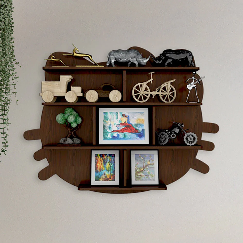 Cat Shape Backlit Designer Wooden Wall Shelf / Book Shelf / Night Light, Walnut Finish - Image 4