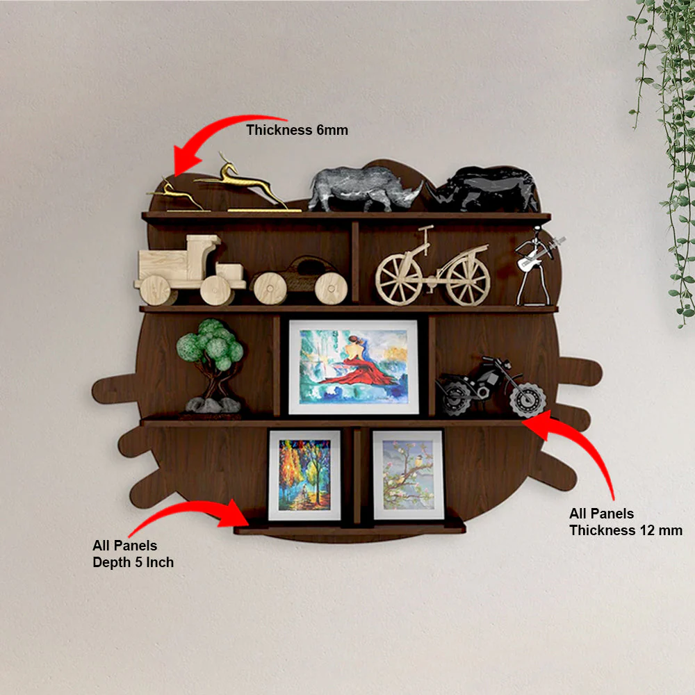 Cat Shape Backlit Designer Wooden Wall Shelf / Book Shelf / Night Light, Walnut Finish - Image 5