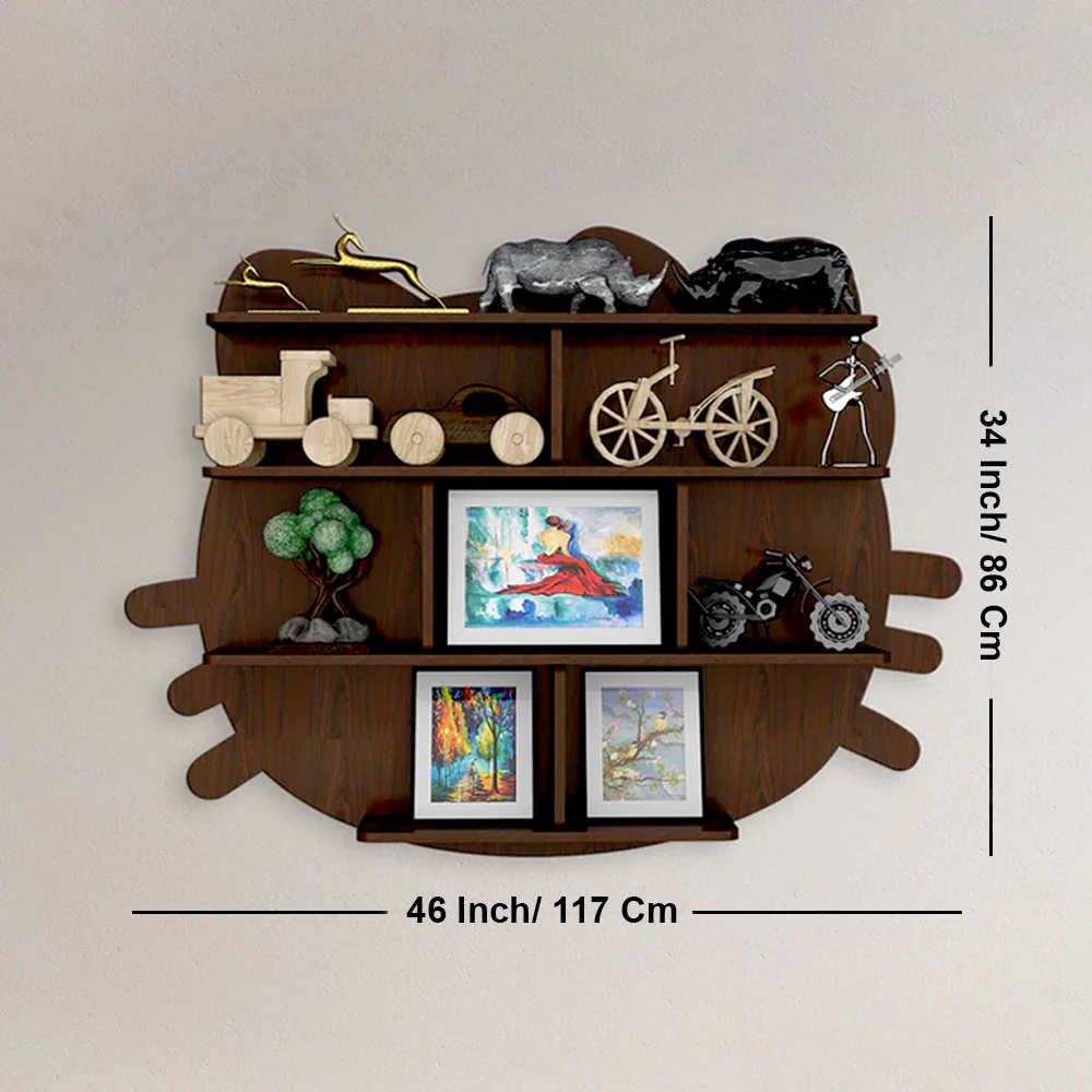 Cat Shape Backlit Designer Wooden Wall Shelf / Book Shelf / Night Light, Walnut Finish - Image 6