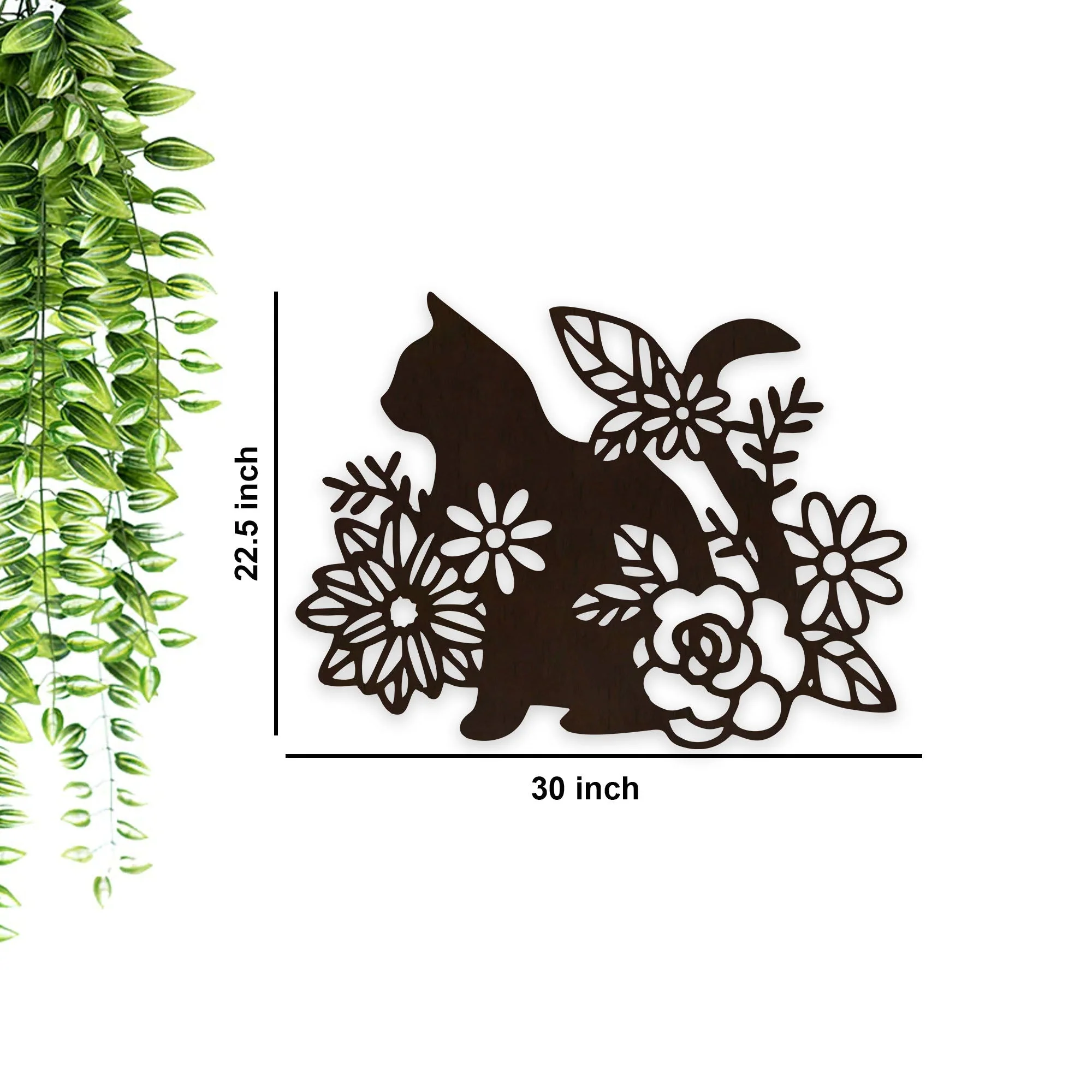 Cat with Flower Backlit Wooden Wall Decor with LED Night Light Walnut Finish - Image 4
