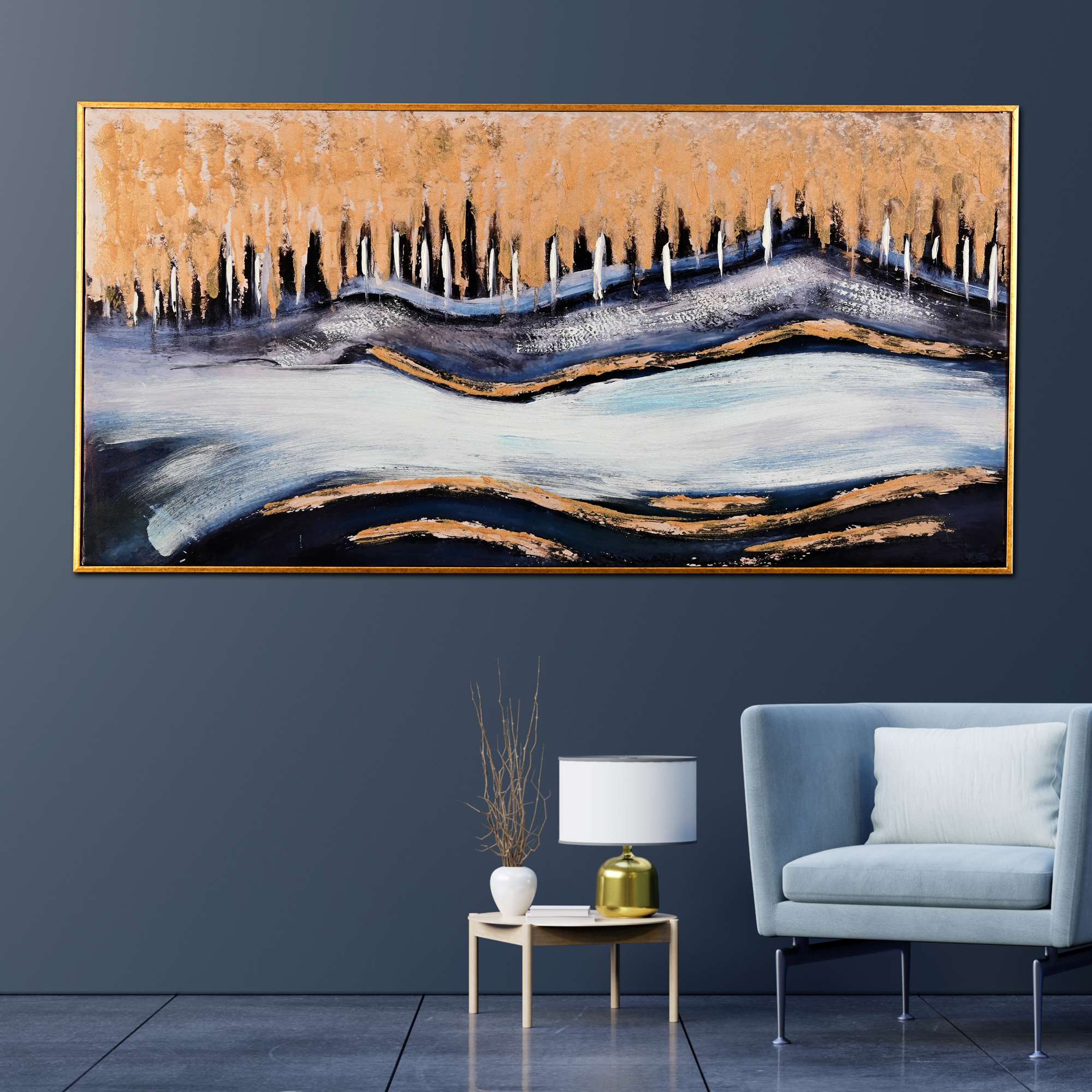 Celestial Tide Abstract Hand Painted Wall Painting with Floating Frame - Image 3