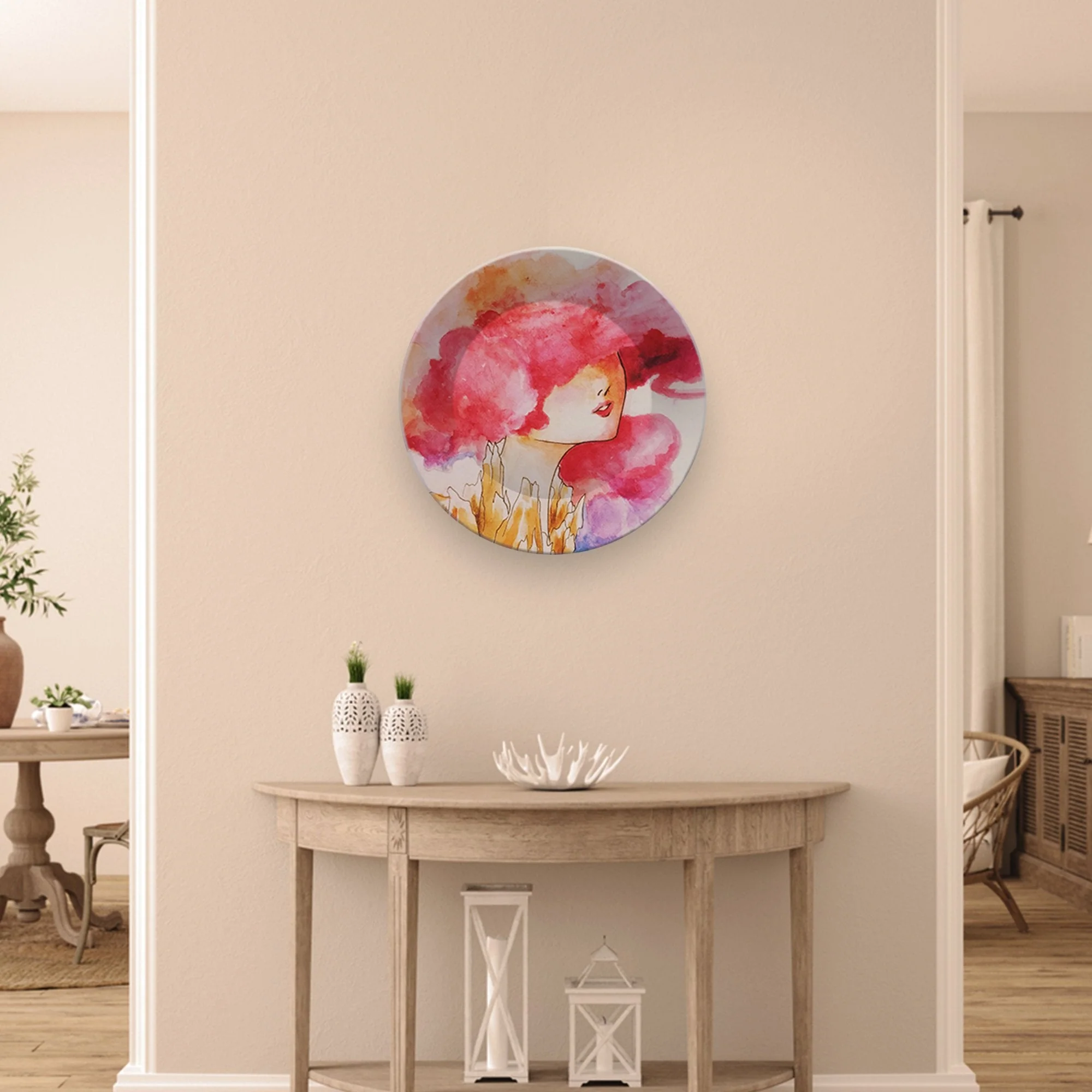 Ceramic Hanging Wall Plate Painting of Face in Colorful textures - Image 2