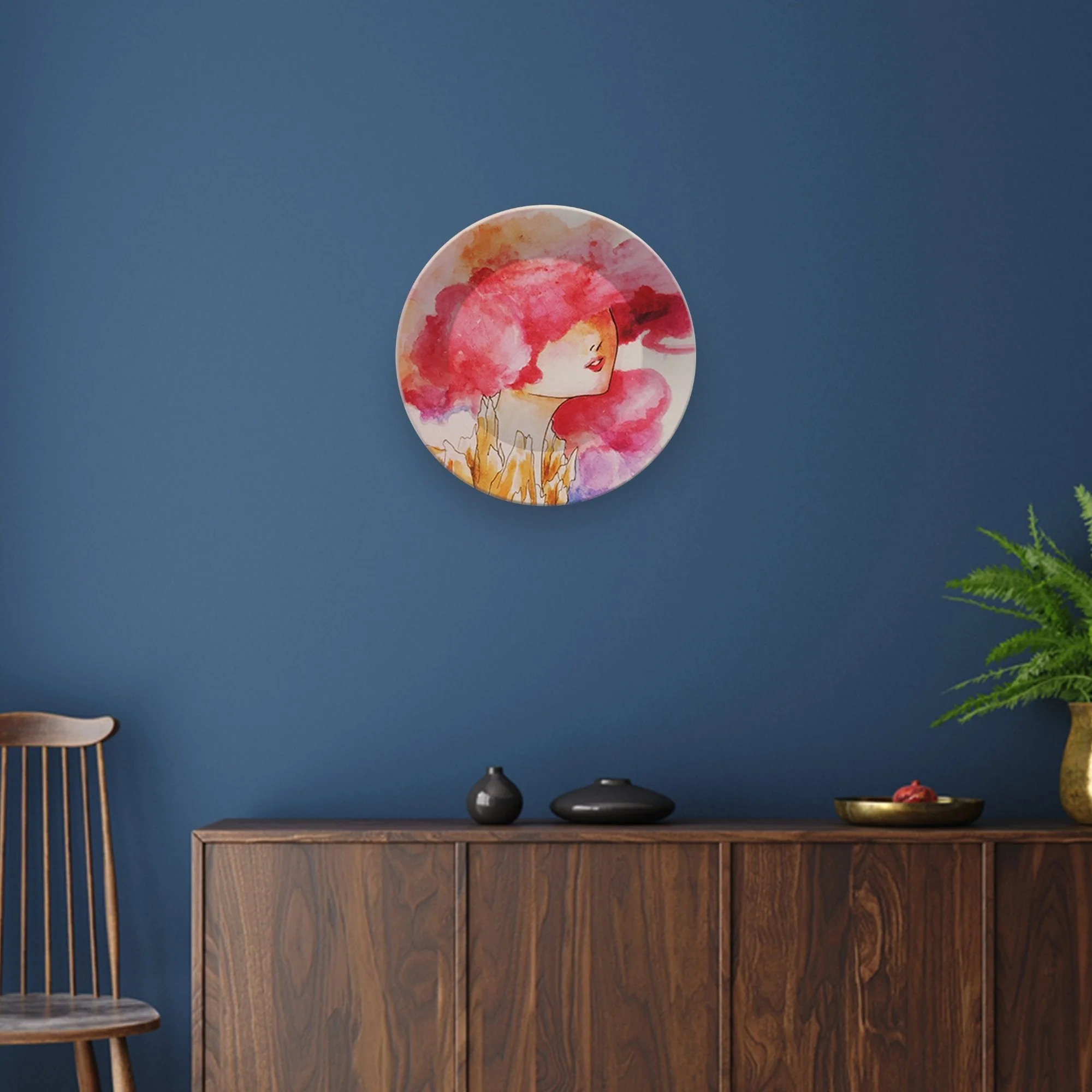 Ceramic Hanging Wall Plate Painting of Face in Colorful textures - Image 3