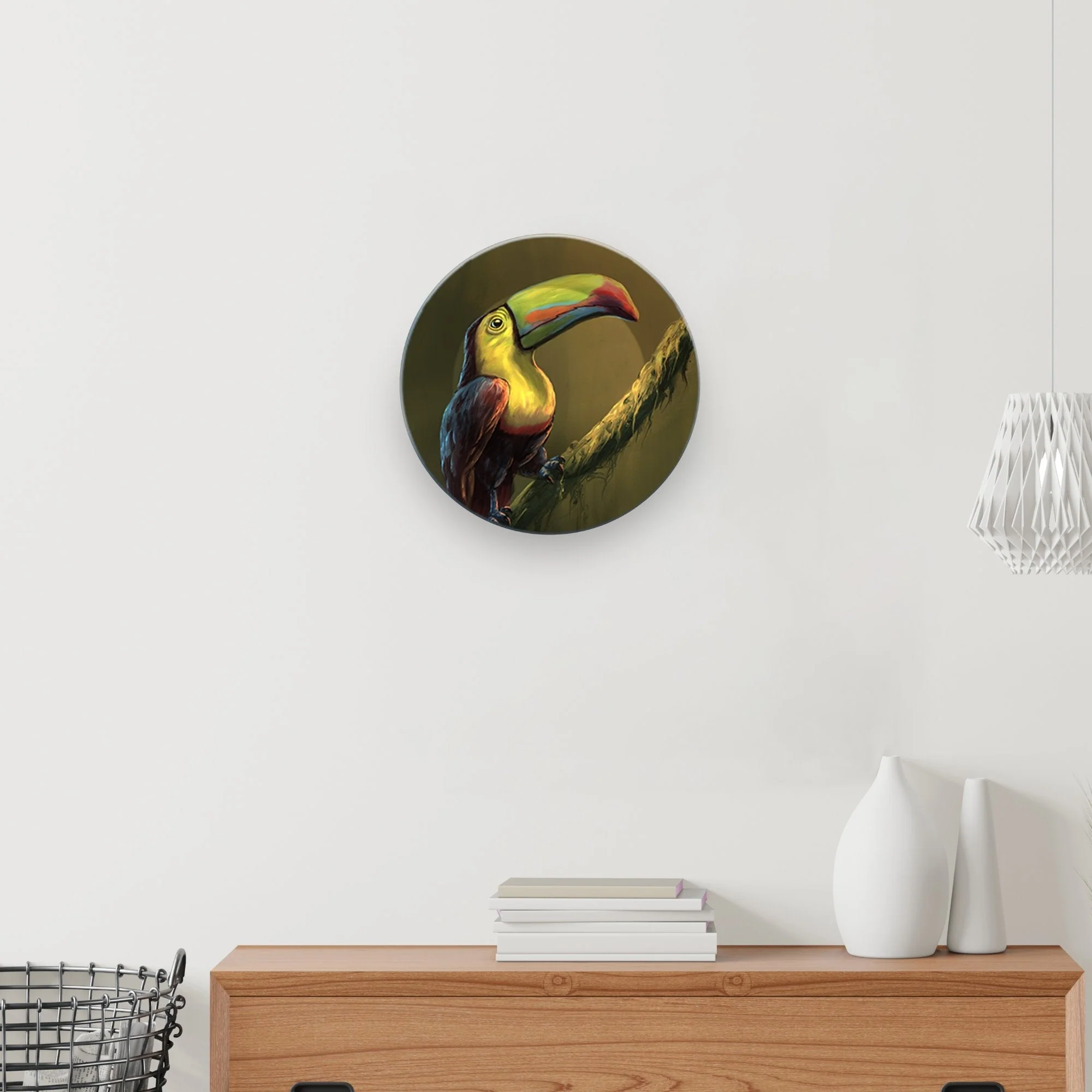 Ceramic Hanging Wall Plate Painting of Toucan Bird on Tree Branch - Image 2