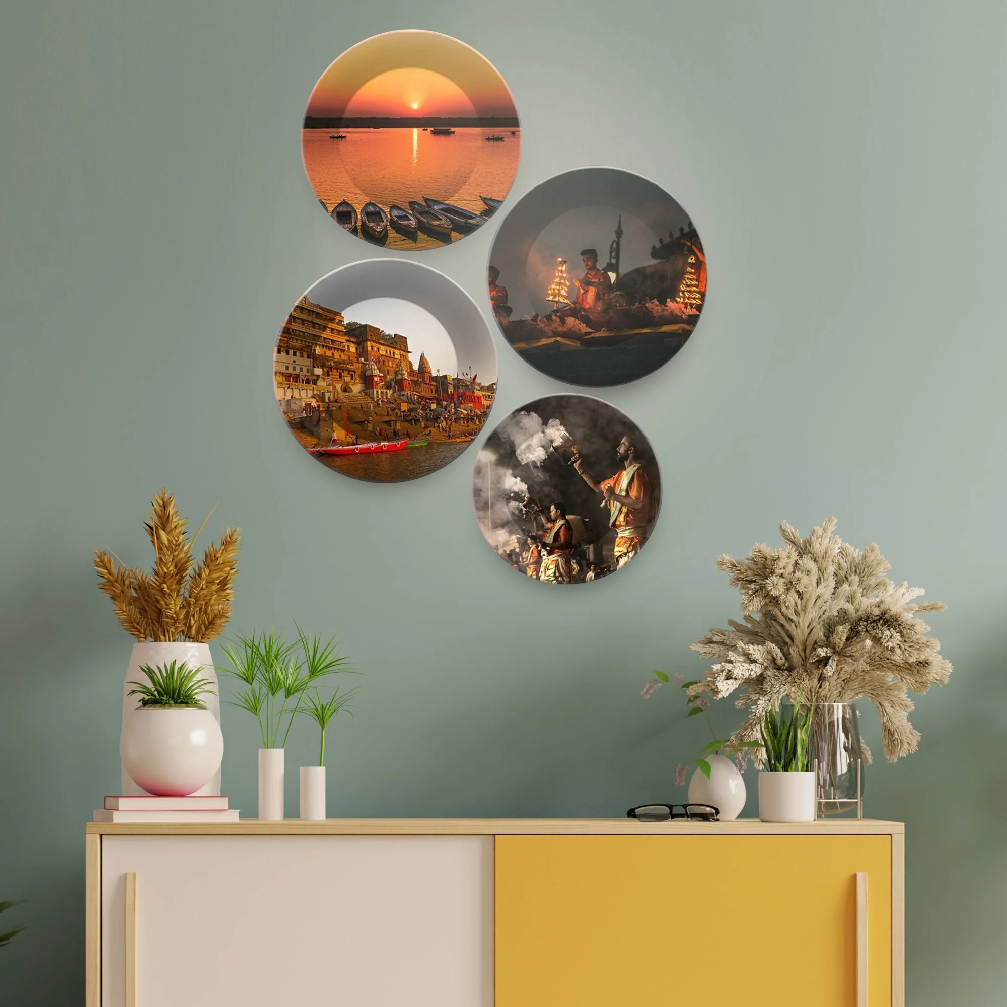 Ceramic Wall Plates Painting of Indian Banaras Culture Set of 4 - Image 2