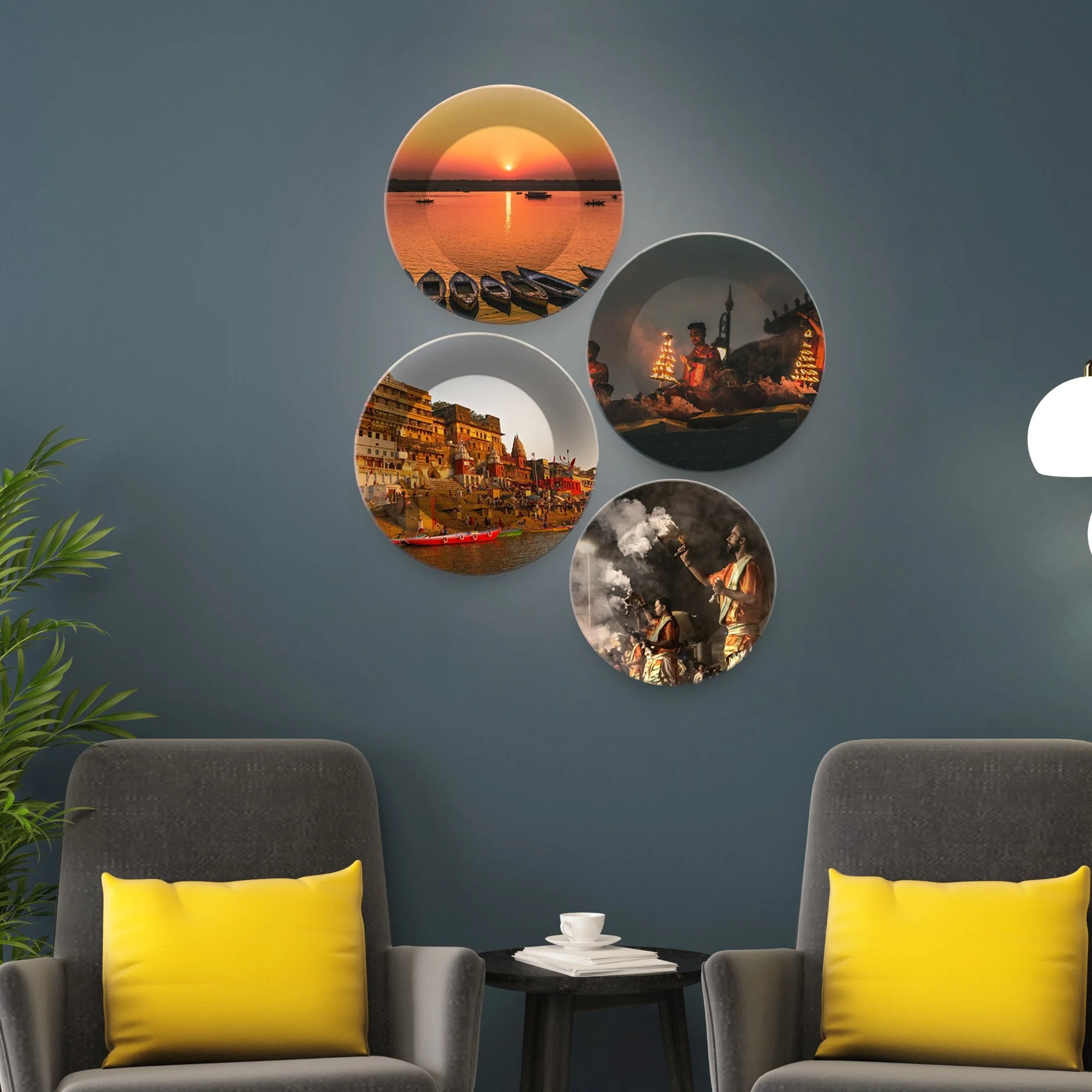 Ceramic Wall Plates Painting of Indian Banaras Culture Set of 4 - Image 3
