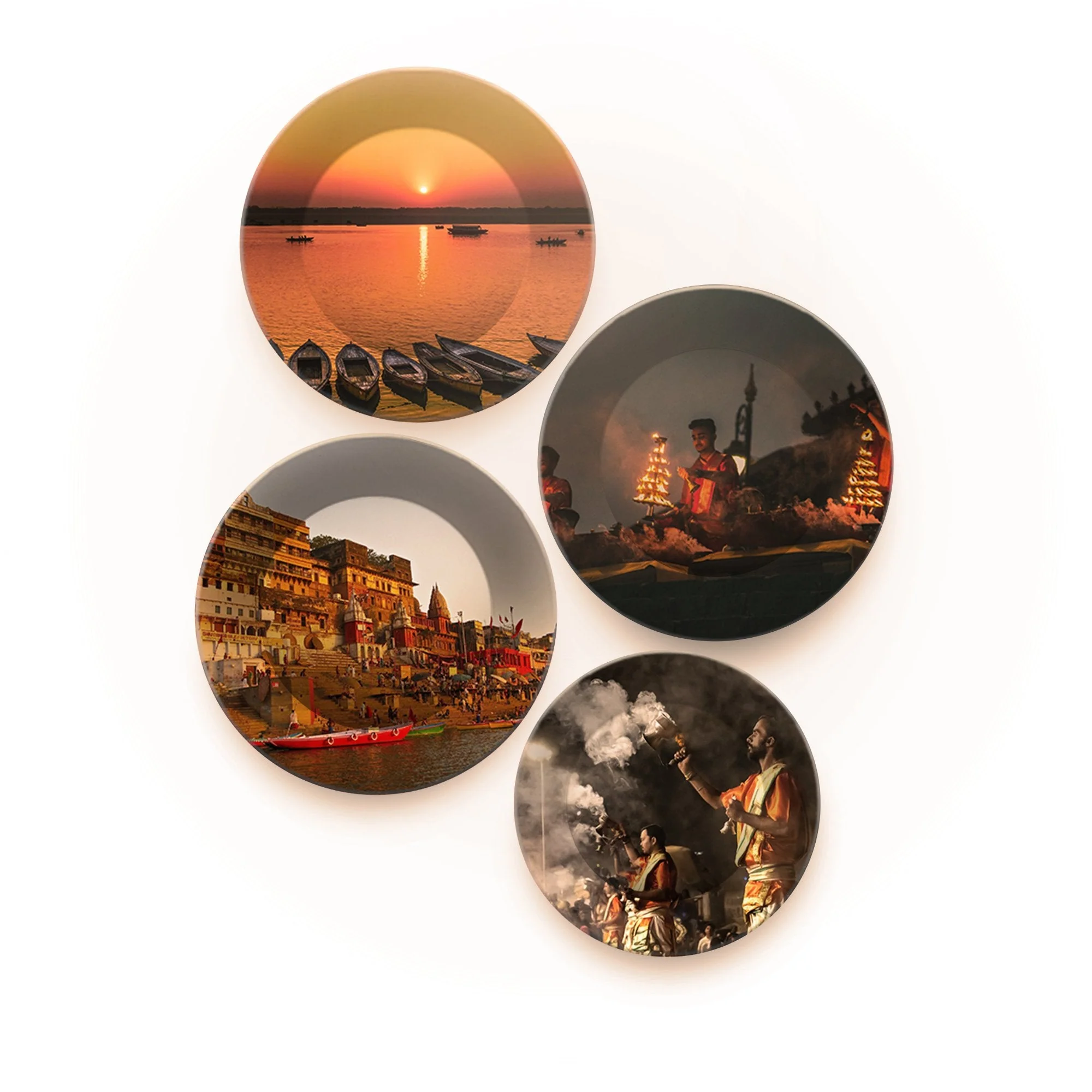 Ceramic Wall Plates Painting of Indian Banaras Culture Set of 4 - Image 4