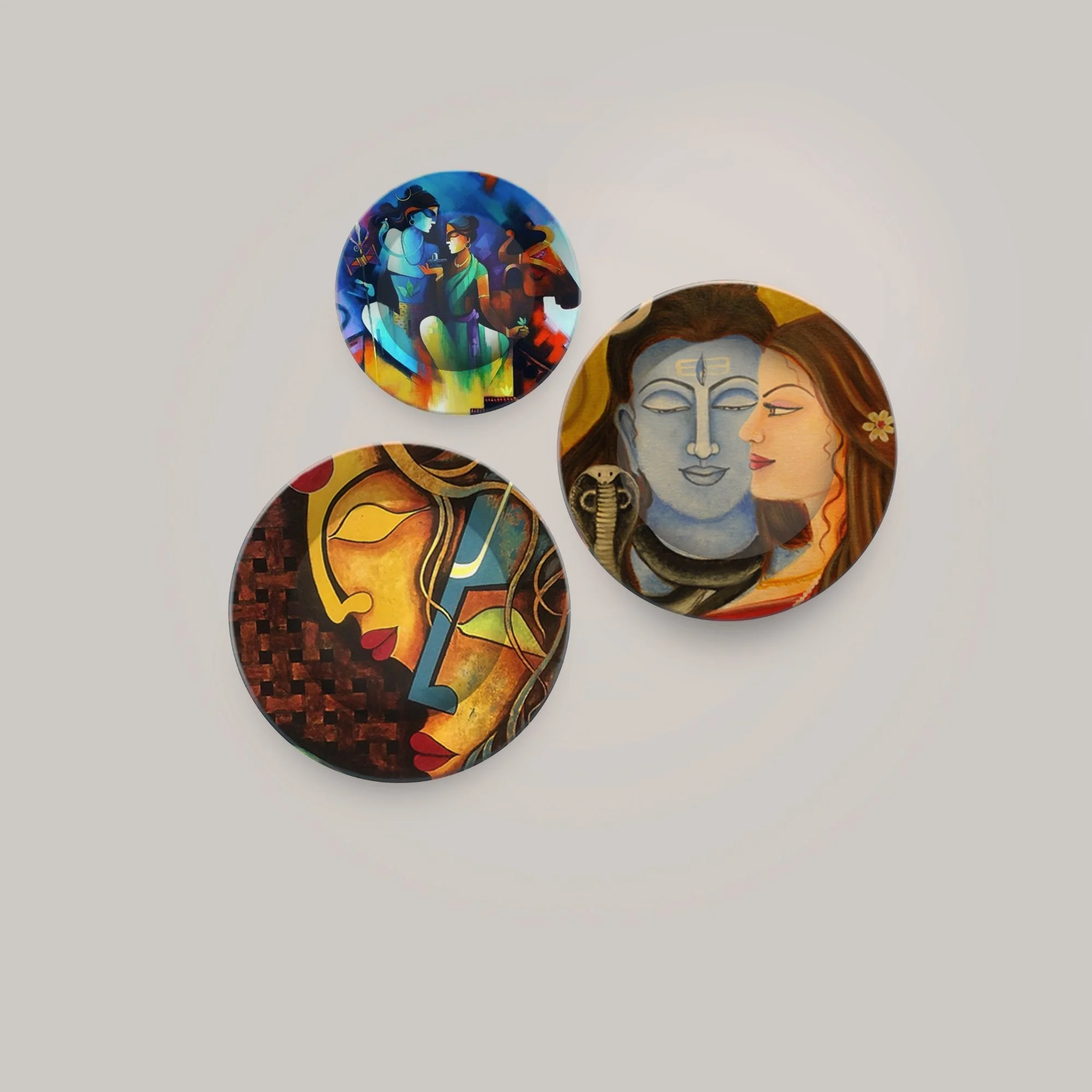 Ceramic Wall Plates Painting of Lord Shiva and Parvati 3 Pieces - Image 4