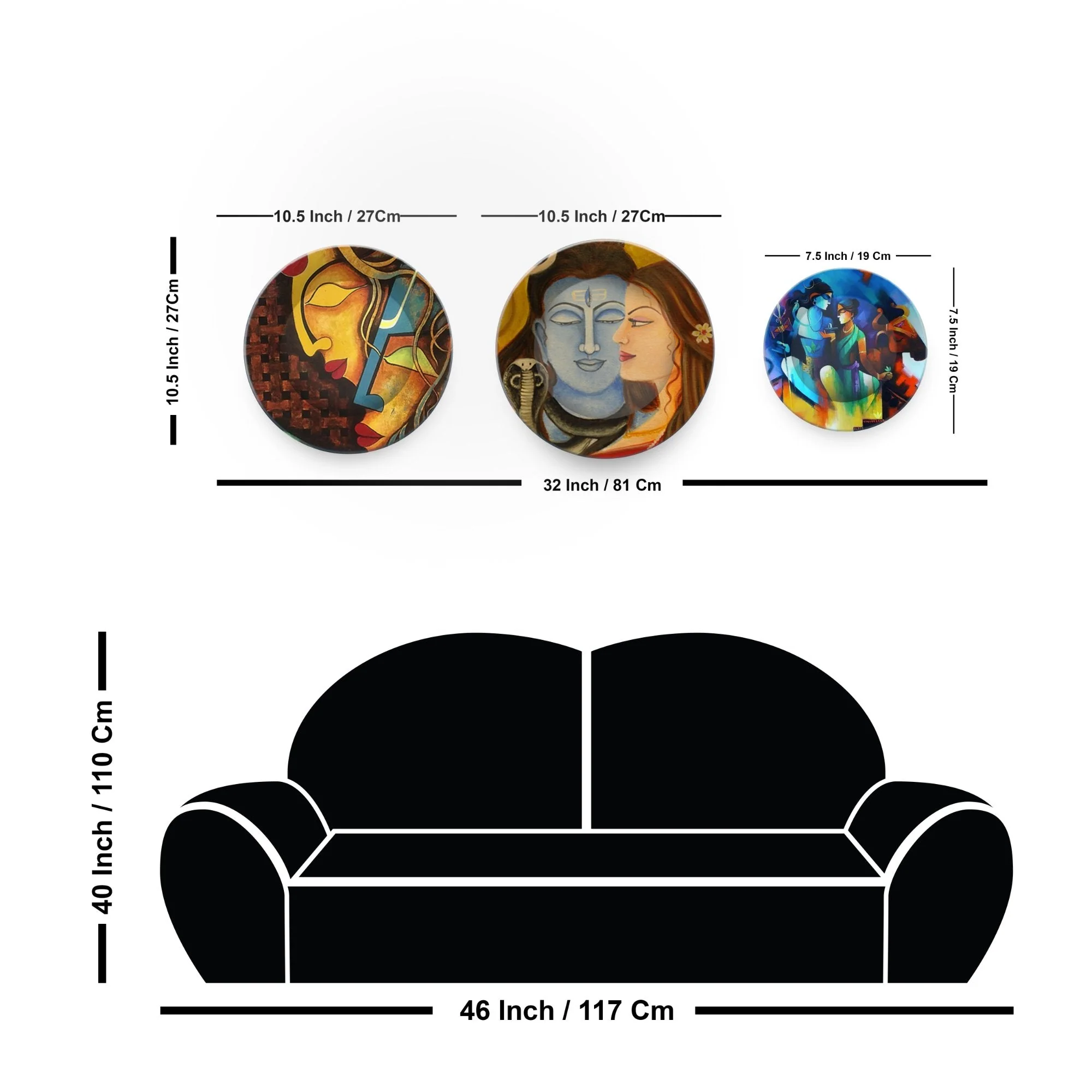 Ceramic Wall Plates Painting of Lord Shiva and Parvati 3 Pieces - Image 6