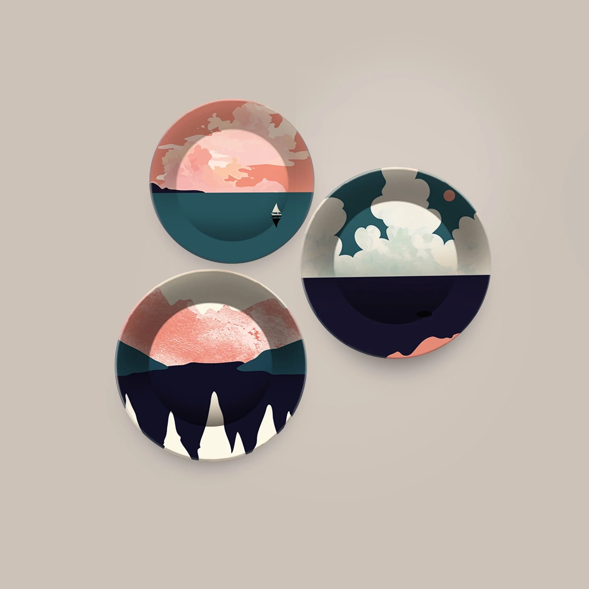 Ceramic Wall Plates with Beautiful Modern Art Mountain Scenery Set of 3 - Image 4