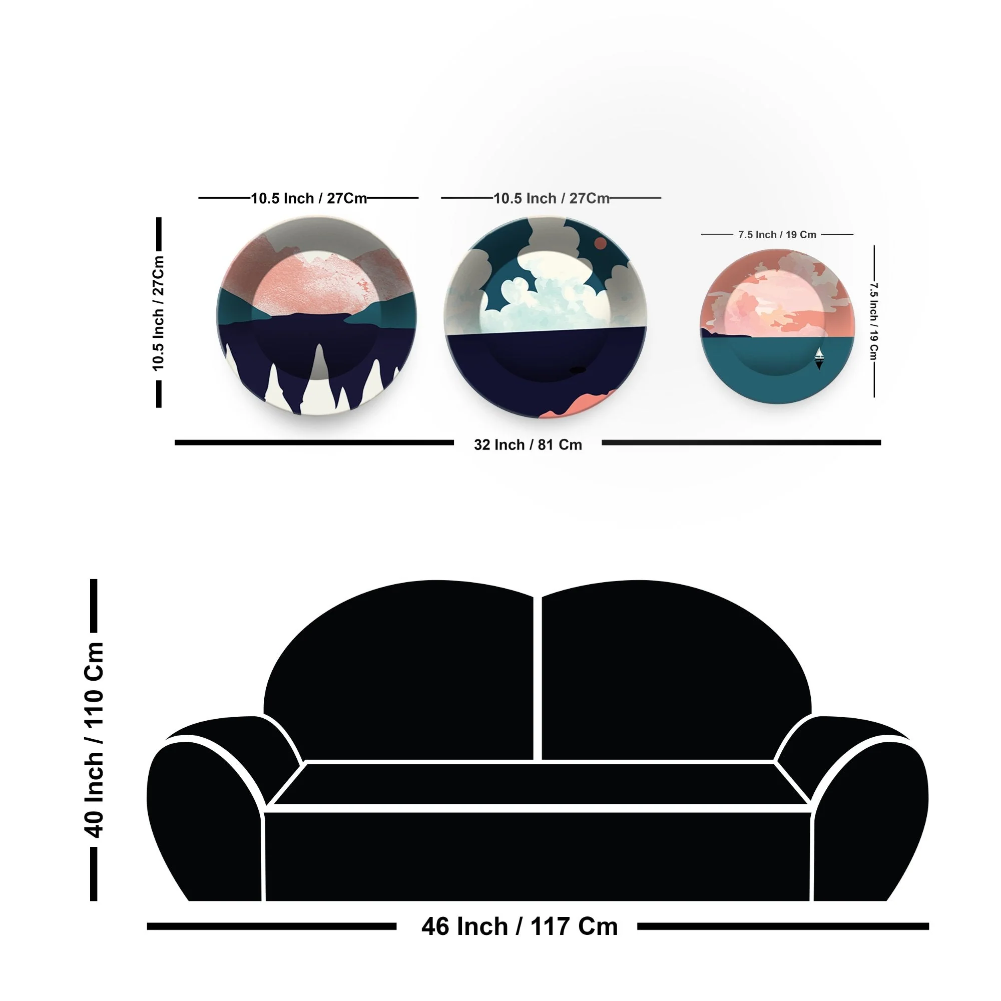 Ceramic Wall Plates with Beautiful Modern Art Mountain Scenery Set of 3 - Image 6