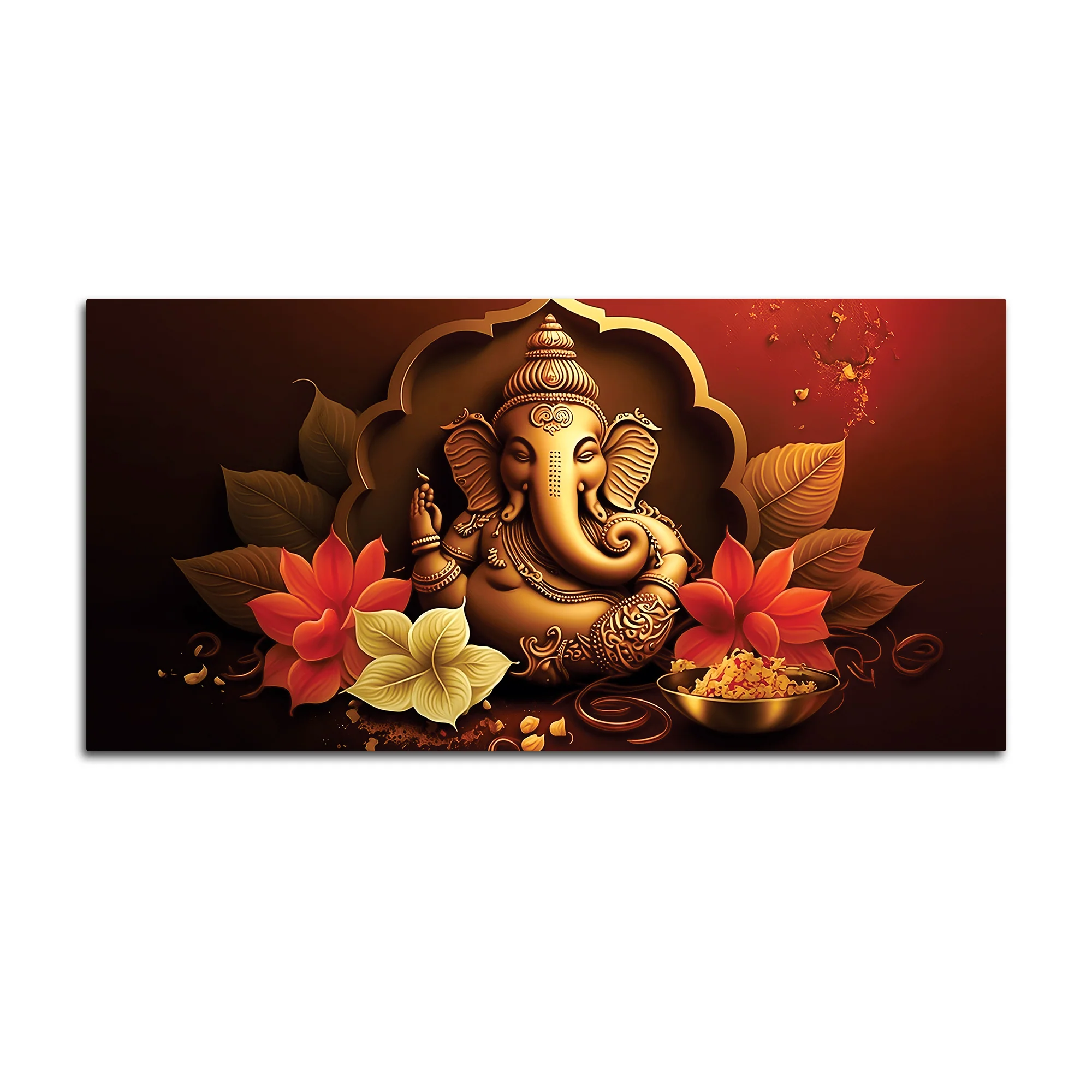 Charming Lord Ganesha Blessing Canvas Wall Painting with Lotus Flower Art for Home & Office Decoration – Modern Spiritual Wall Decor - Image 4
