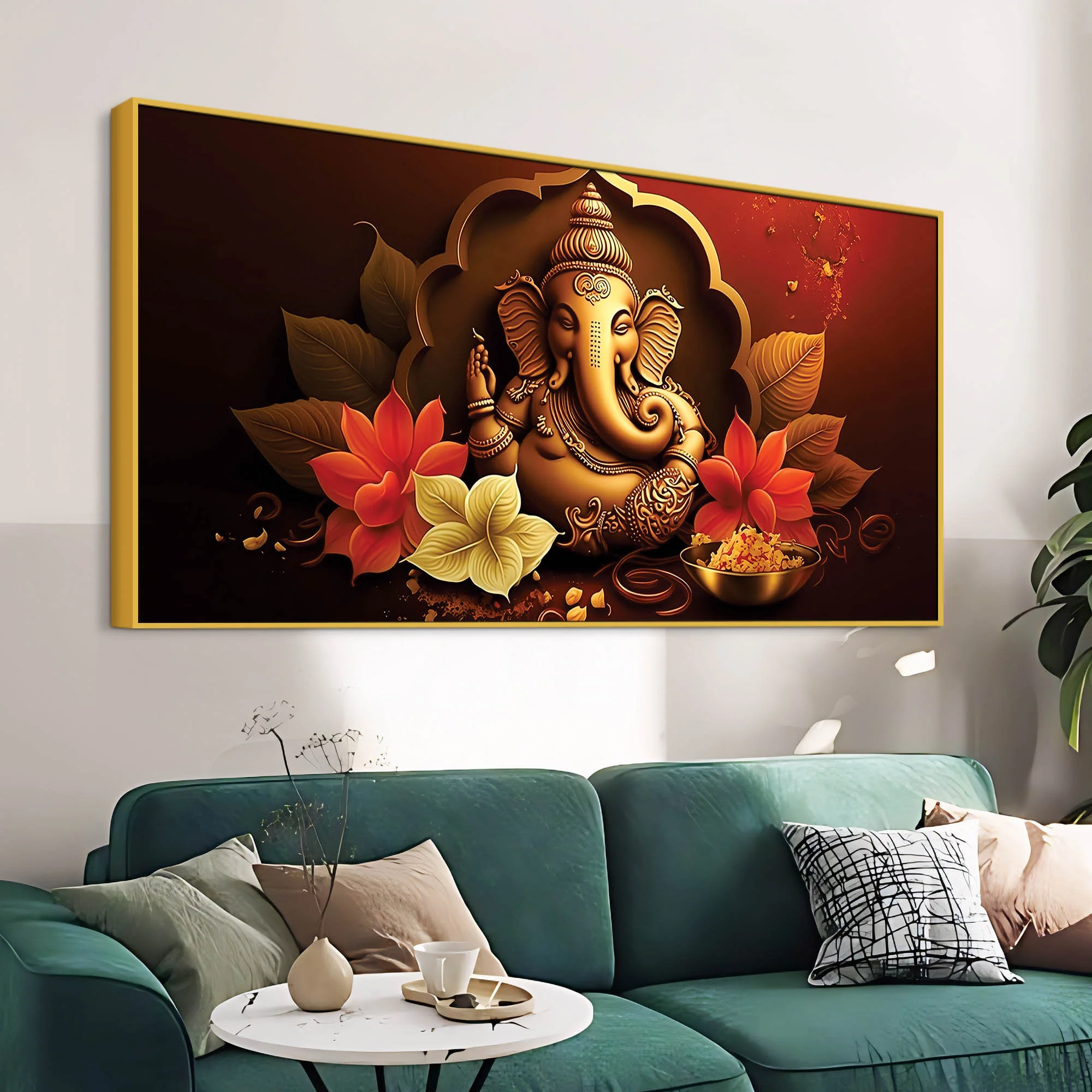 Charming Lord Ganesha Blessing Canvas Wall Painting with Lotus Flower Art for Home & Office Decoration – Modern Spiritual Wall Decor - Image 5