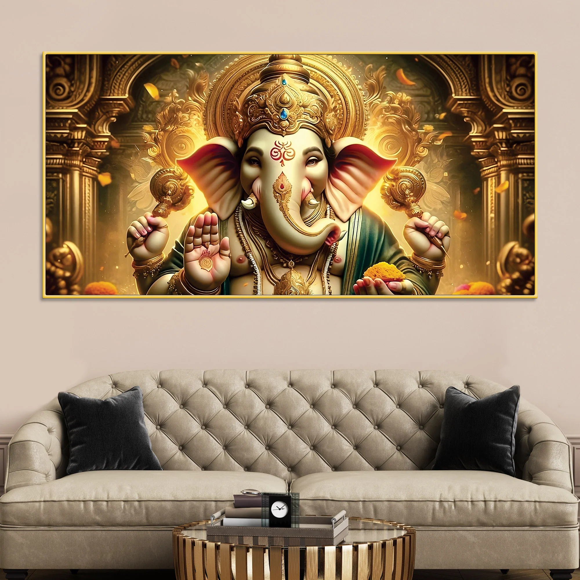 Charming Lord Shri Ganeshji Spiritual Canvas Wall Painting for Home & Office Decoration – Modern Religious Wall Art - Image 3