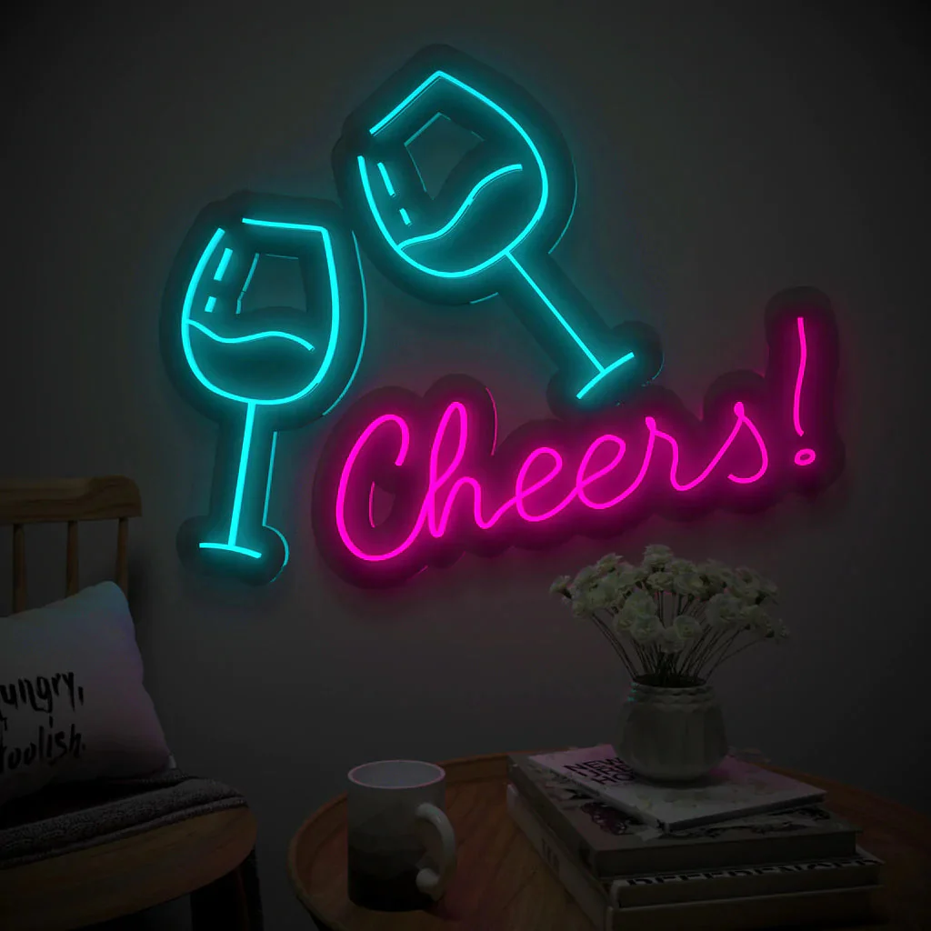 Cheers Wine Glass Design Neon LED Light - Image 2