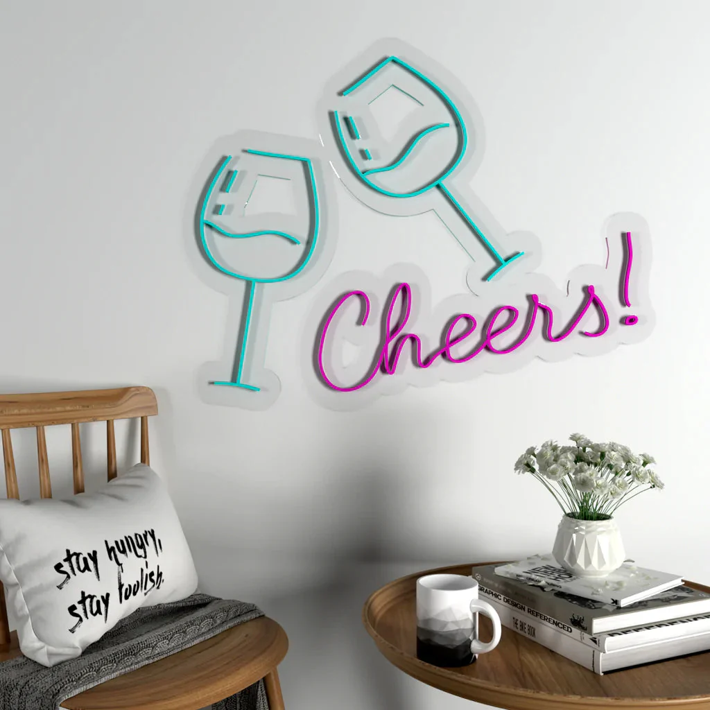 Cheers Wine Glass Design Neon LED Light - Image 3