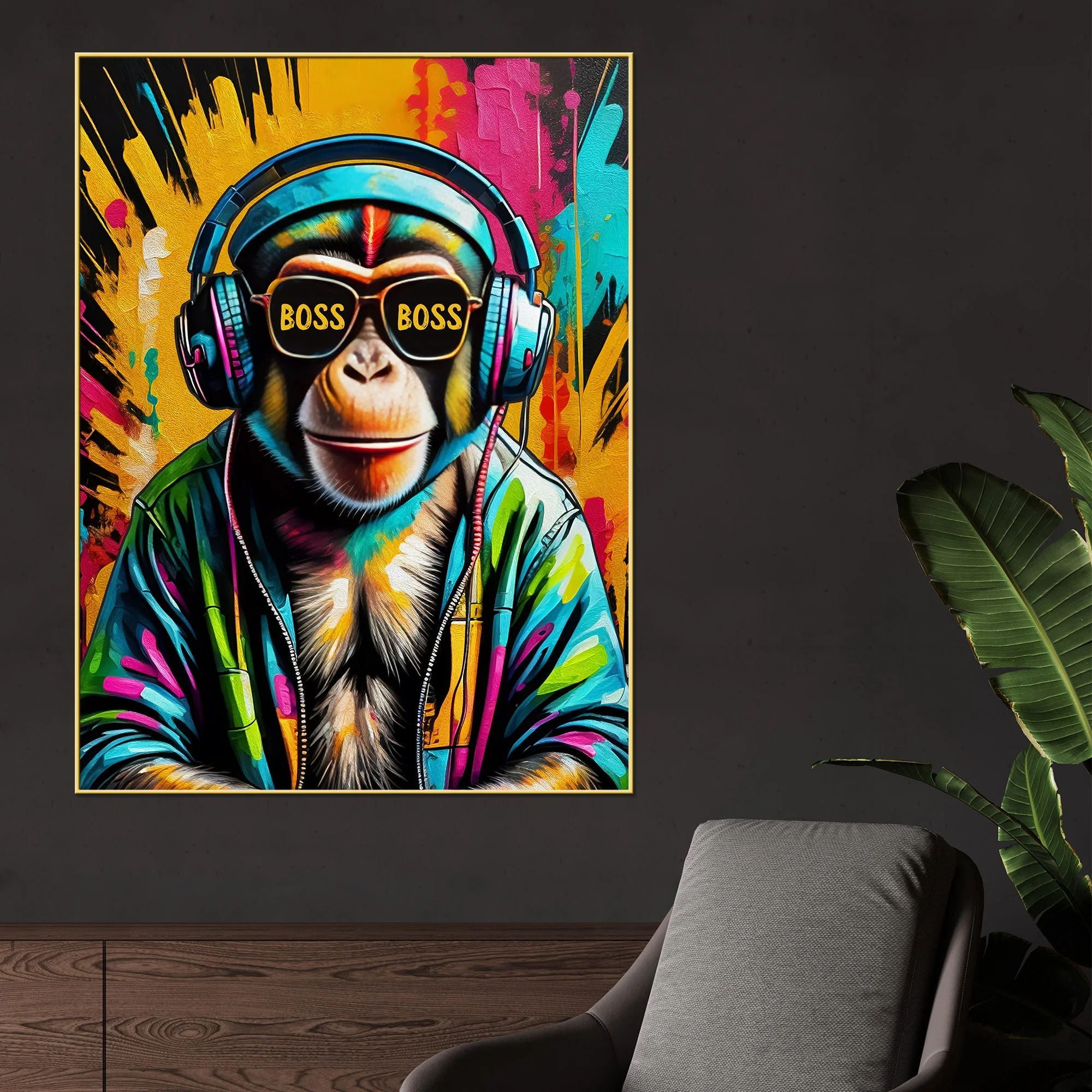 Chimp The Boss Cotton Canvas Wall Painting - Image 2
