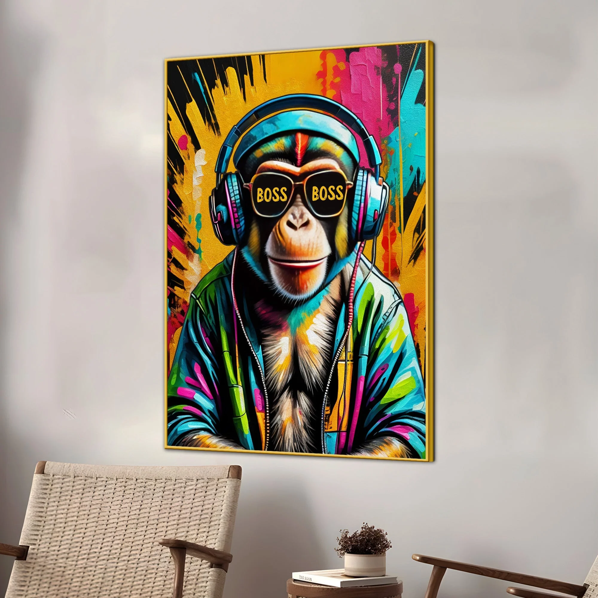 Chimp The Boss Cotton Canvas Wall Painting - Image 3