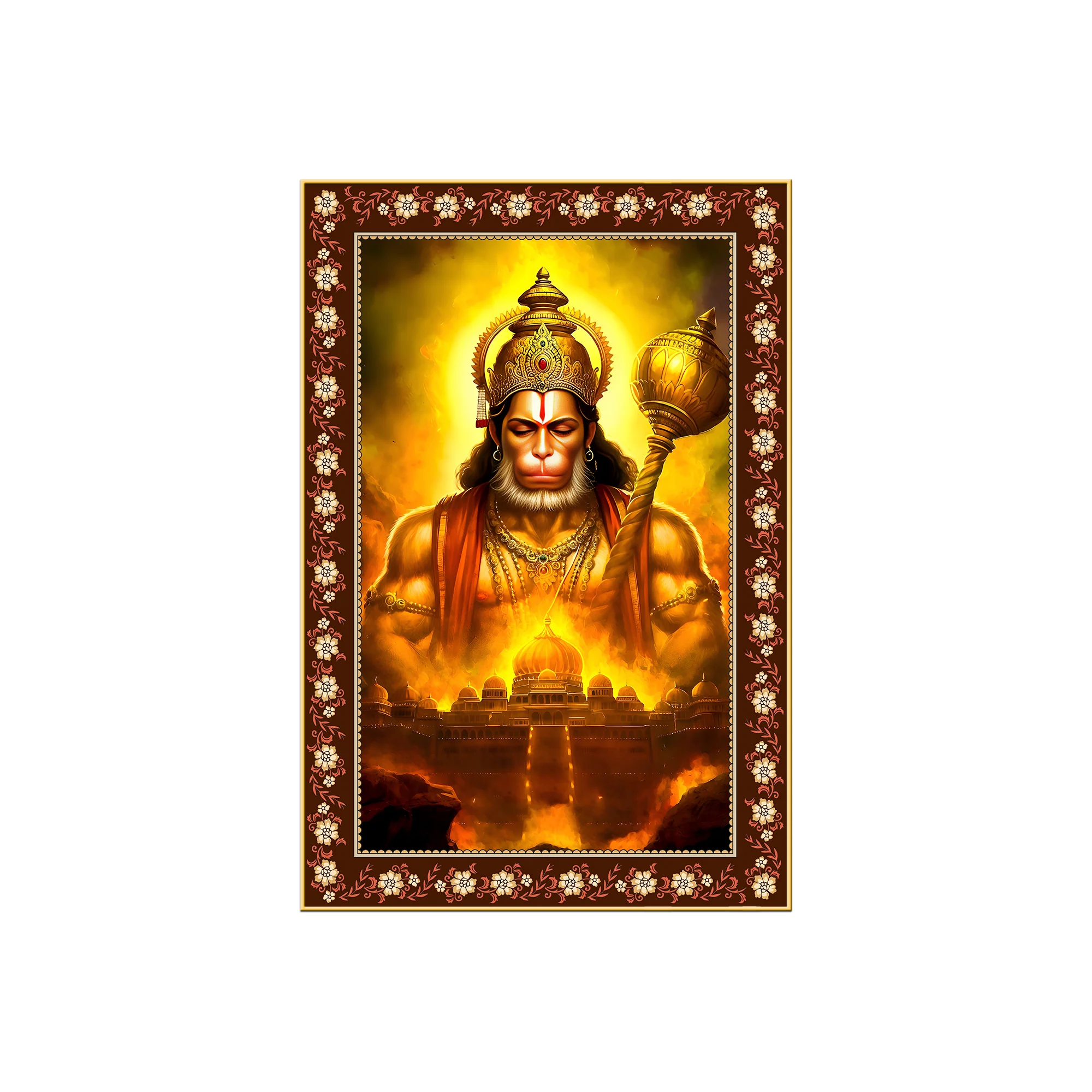 Chiranjivi Hanuman Immortal One Floral Border Vertical Wall Painting - Image 4