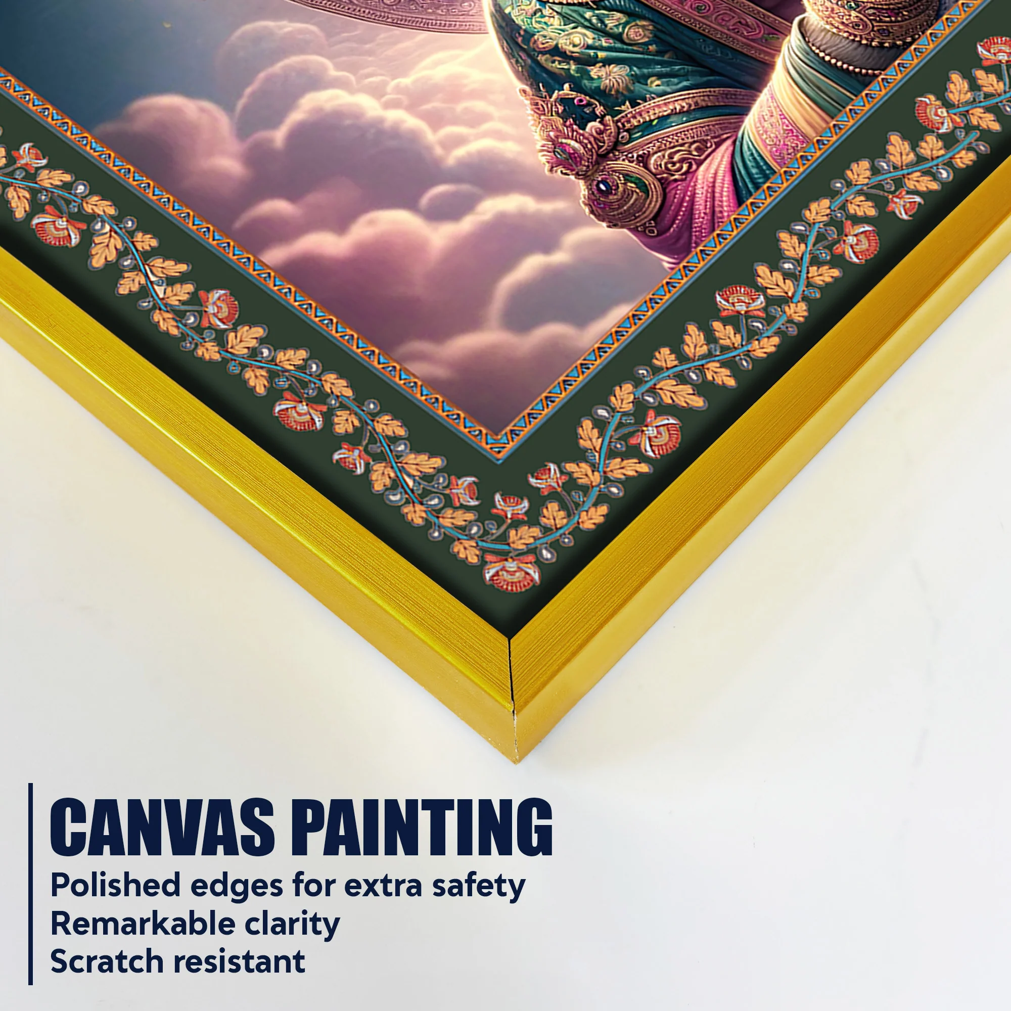 Chiranjivi Lord Hanuman Floral Border Canvas Wall Painting - Image 5